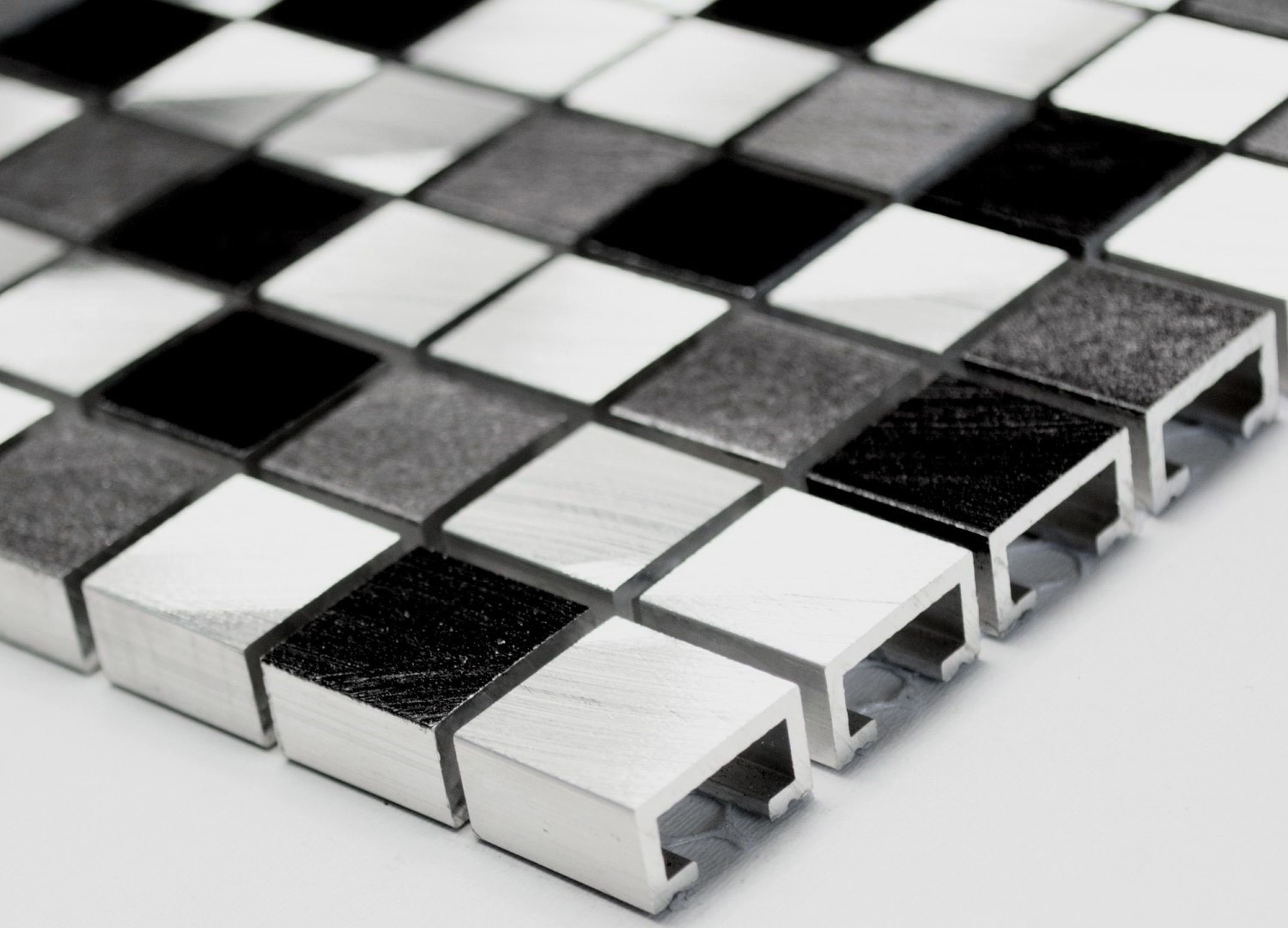 Mosani Mosaikfliesen Mosaik grau Aluminium schwarz Küchenwand Fliesenspiegel Fliese