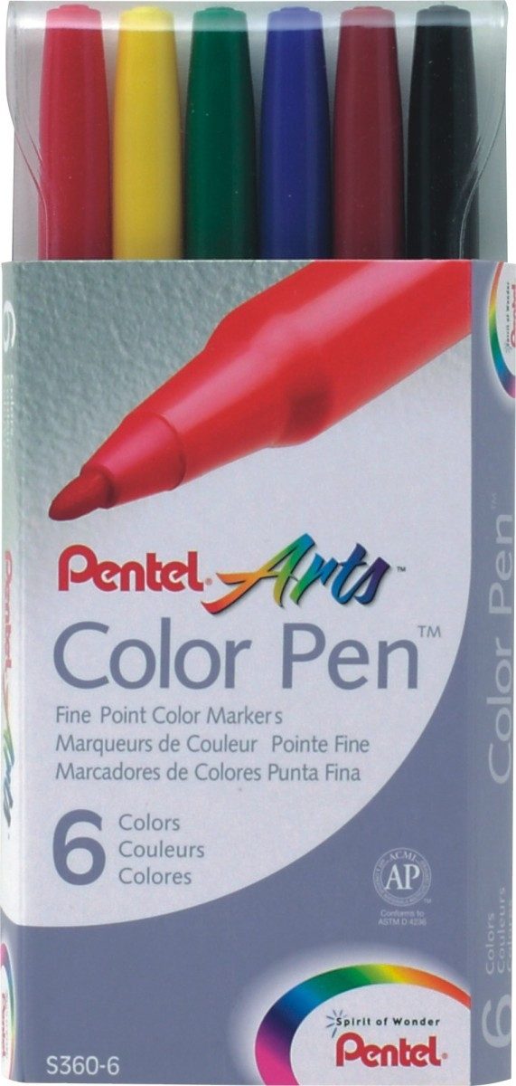 PENTEL Filzstift Faserschreiber Colour Pen 0,5-2,0mm VE=6 Цвета(ов)
