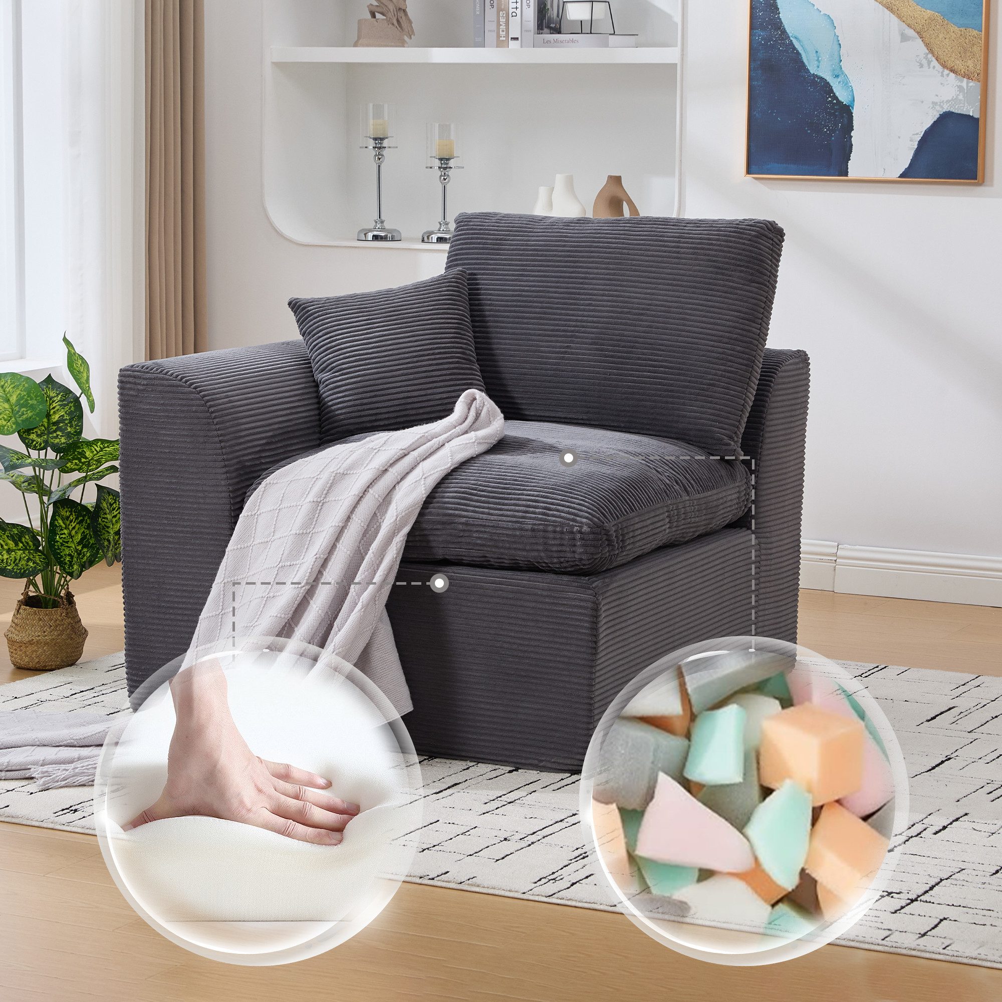 BlingBin Sofa Modulares Sofa Cord Wohnzimmersofa Abnehmbarer Bezug, Sitzsack-Sofa Mit Ein großes und ein kleines Kissen 1 Teile, bequemer Sessel Inklusive Kissen Sofa im nordischen Stil