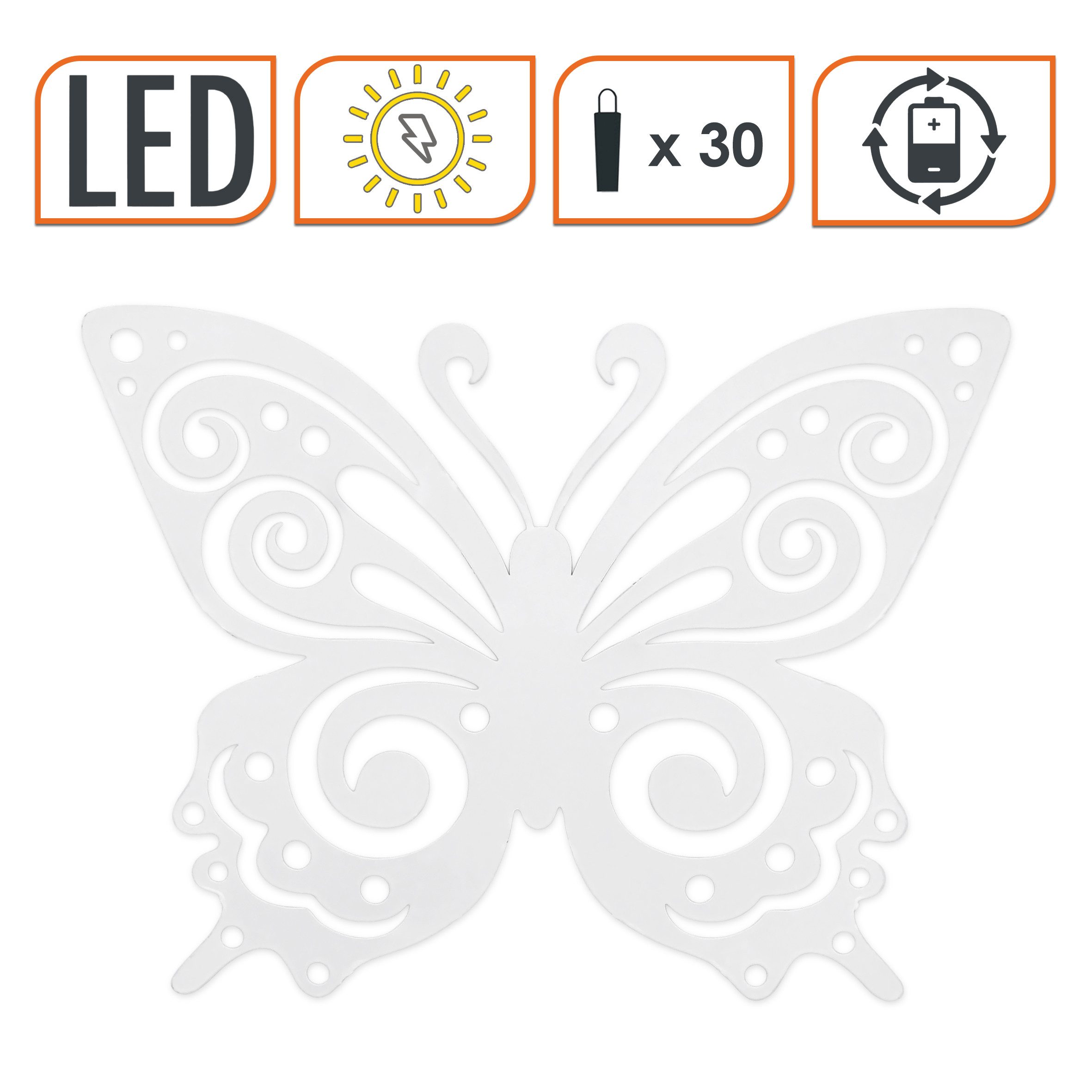 Spetebo Wandbild Solar Wandbild Schmetterling weiß mit 30 LED, Schmetterling (34 x 27 cm, 1 St), Mit Einschaltautomatik bei Dämmerung – Bild 3 von 5