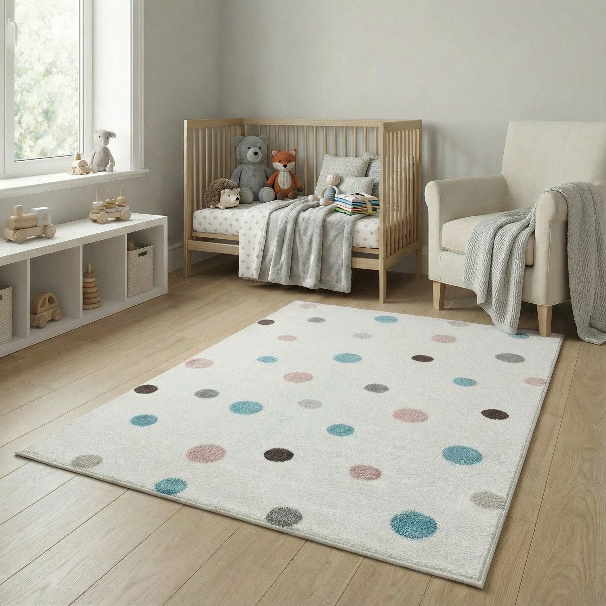 Jimri Kinderteppich DOT´S Teppiche für Kinderzimmer, Kinderzimmerteppich, Teppich, Läufer, Regenbogen