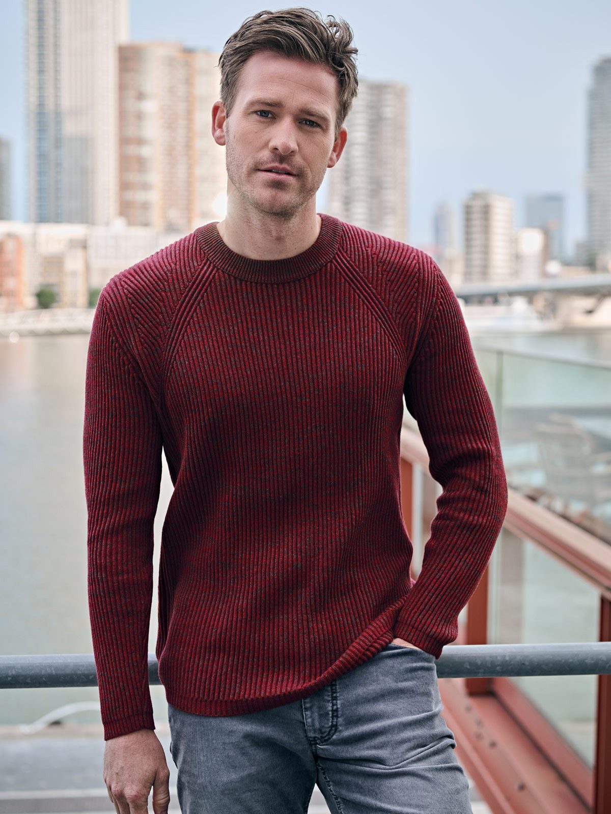 Engbers Rundhalspullover Herren Pullover regular, Tomatenrot