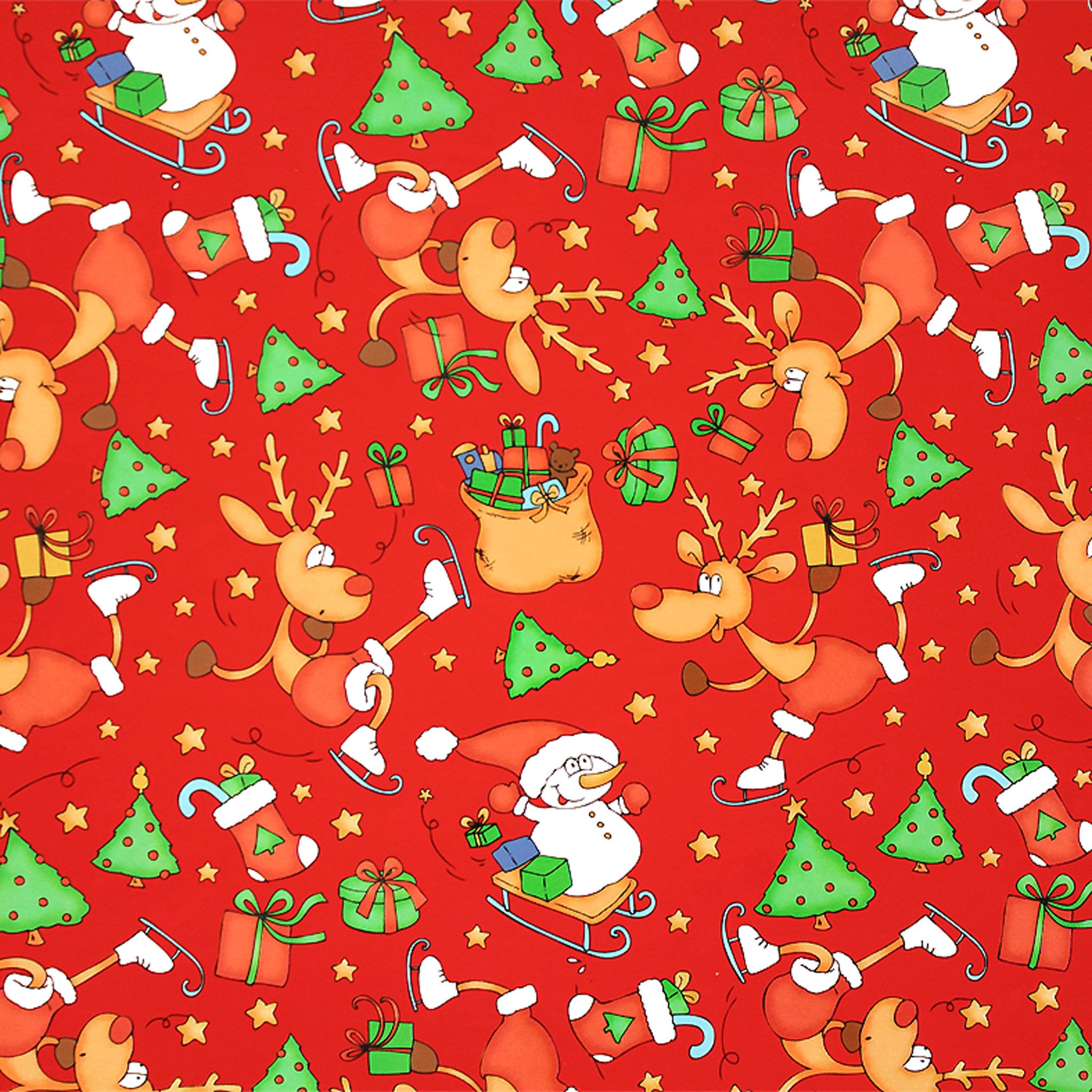 Star Geschenkpapier, Geschenkpapier Rentier Rudolph 70cm x 2m Rolle Rot