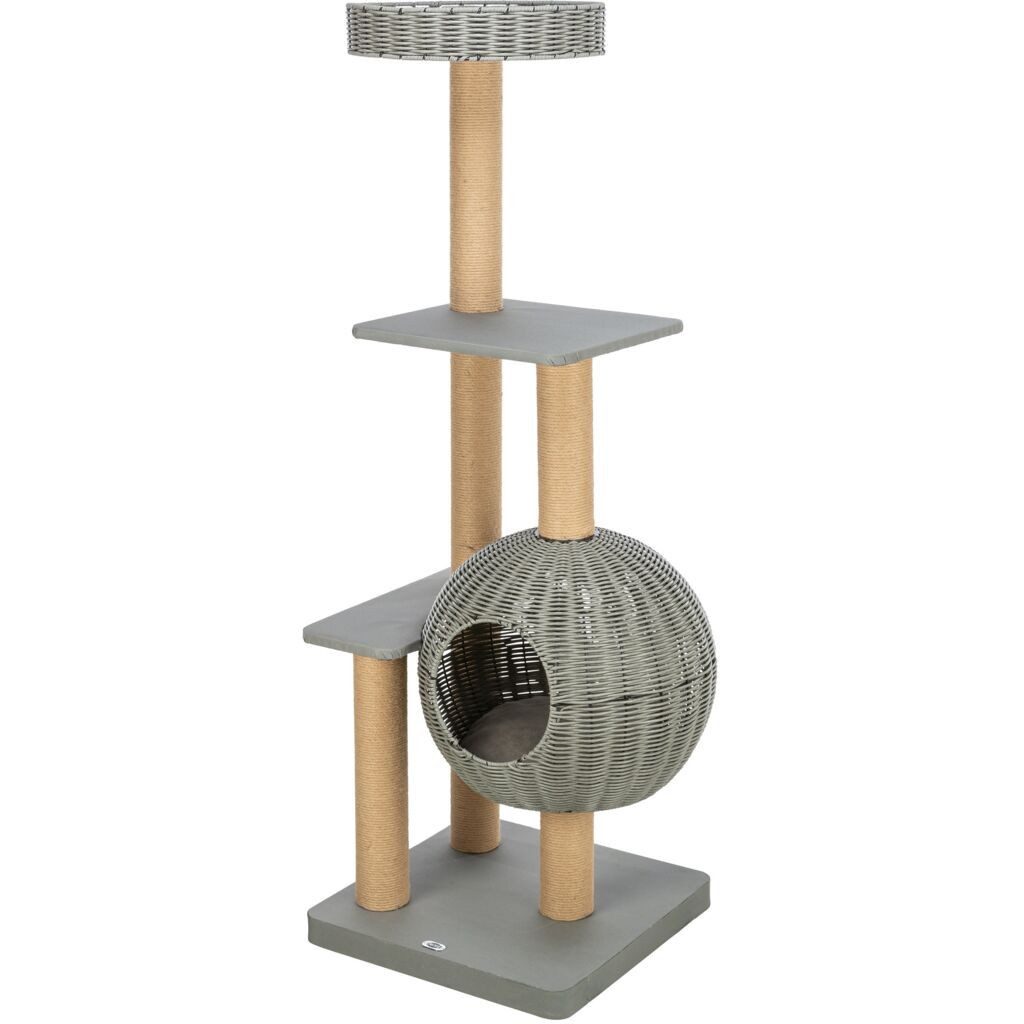 TRIXIE Kratzbaum Outdoor Kratzbaum Amalia aus Polyrattan mit Höhle - grau - 143 cm