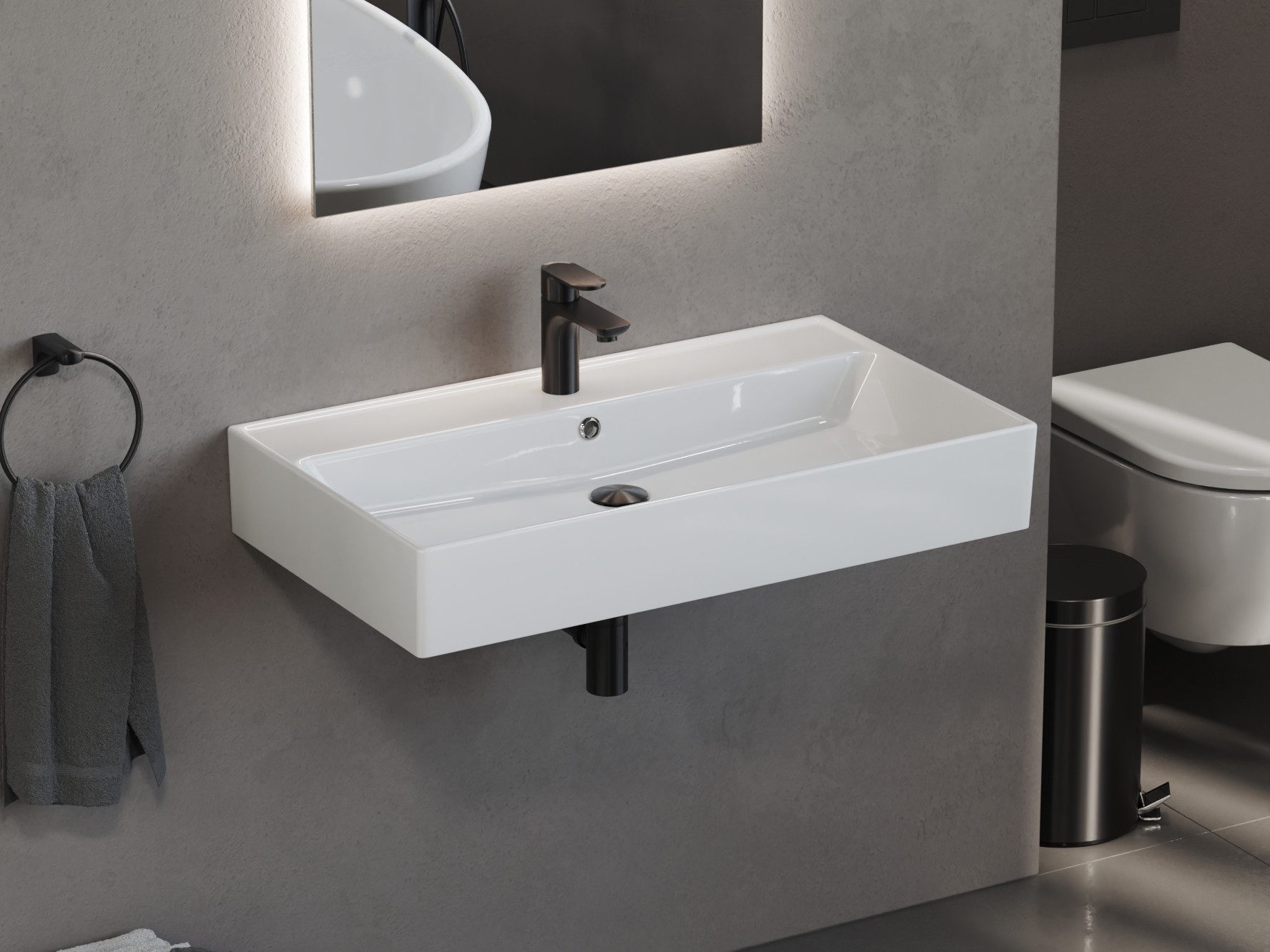 Aqua Bagno Waschbecken 80 cm weiß eckig Wandmontage Waschtisch Aufsatzwasch günstig online kaufen