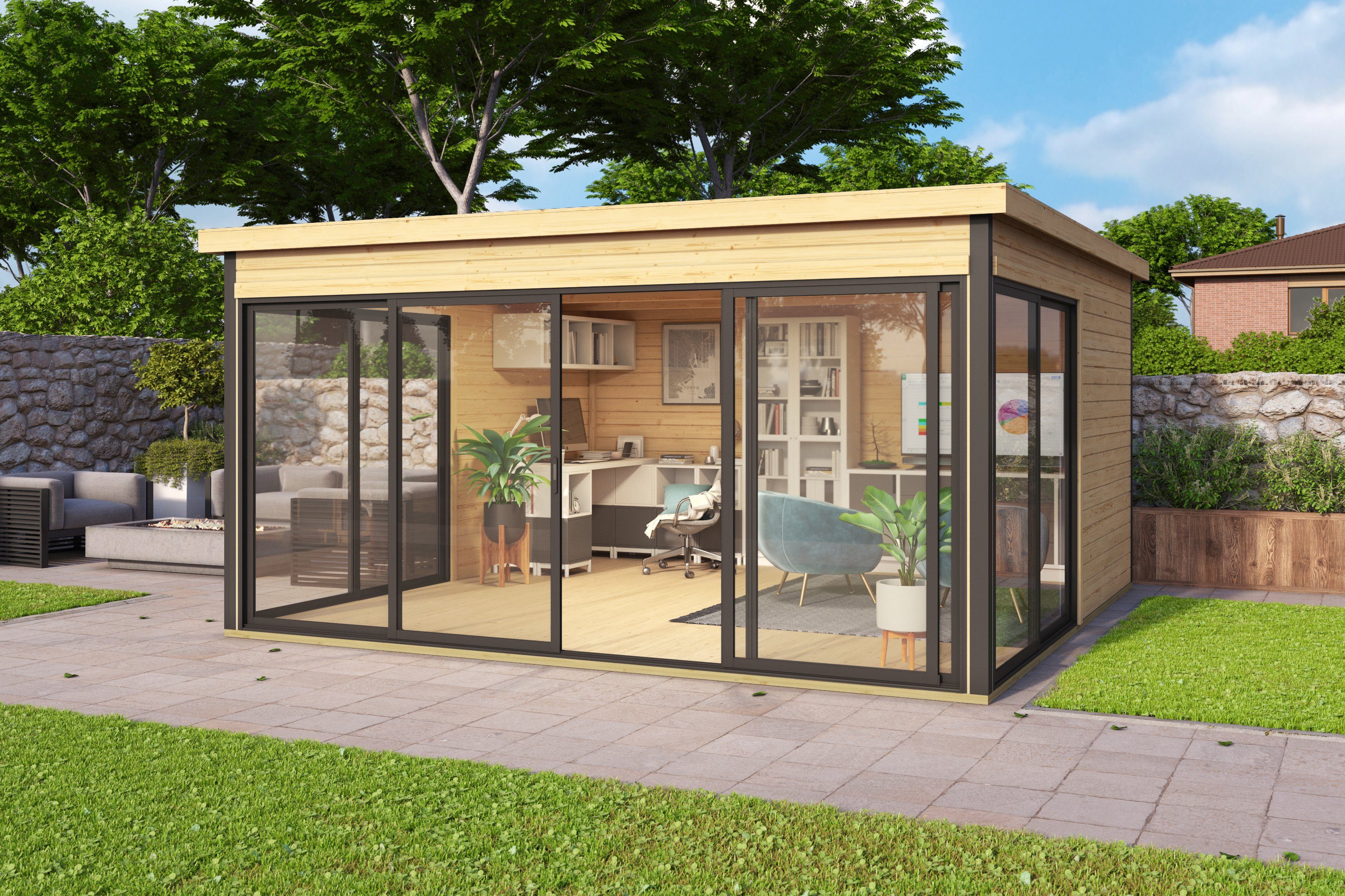 LASITA MAJA Gartenhaus DOMEO 5, BxT: 418x418 cm, (Set), 44 mm Wandstärke