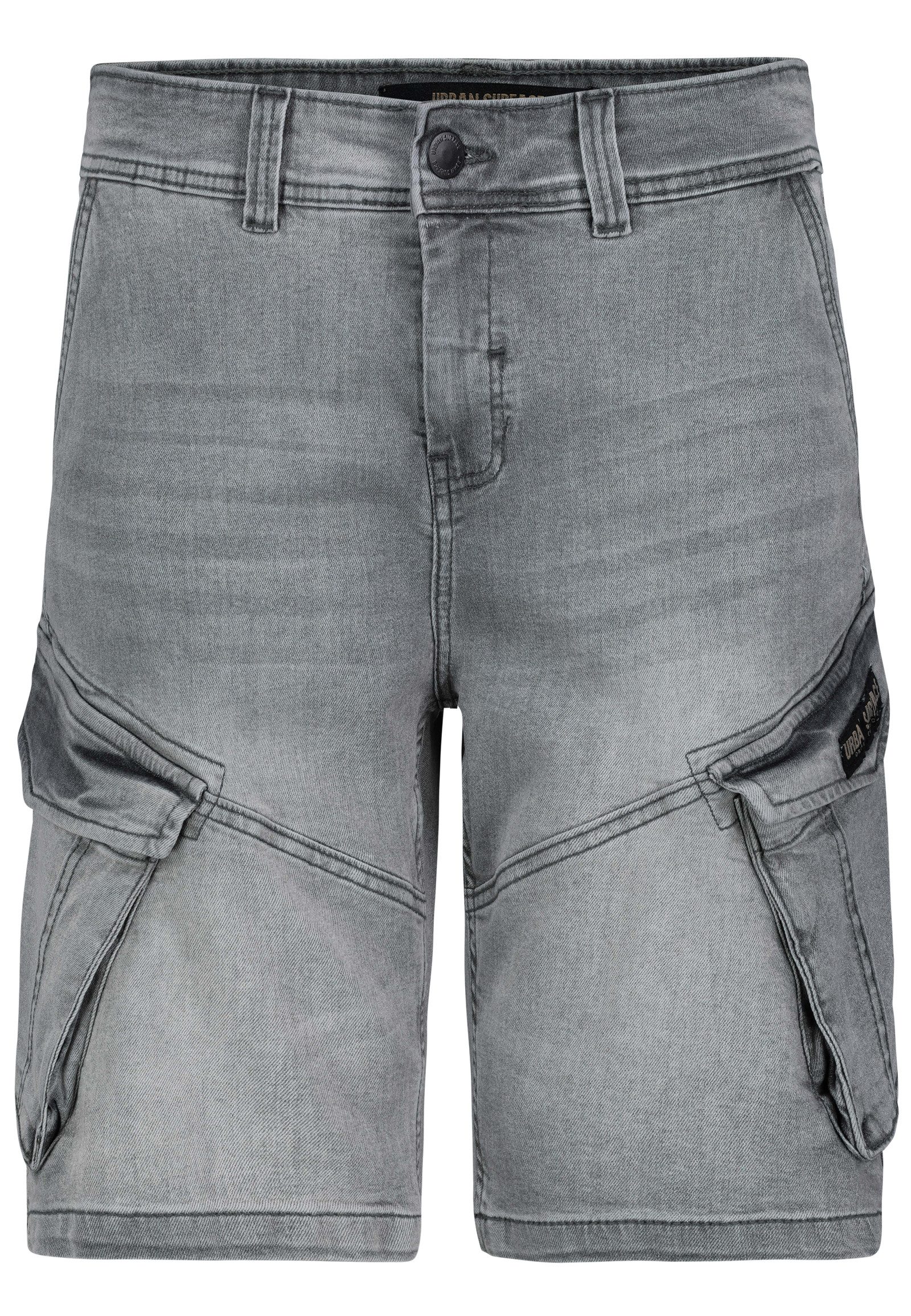 Urban Surface Jeansshorts Cargo Design Used Optik Seitentaschen für Herren Baumwolle Regular Fit unifarben wärmend Reißverschluss