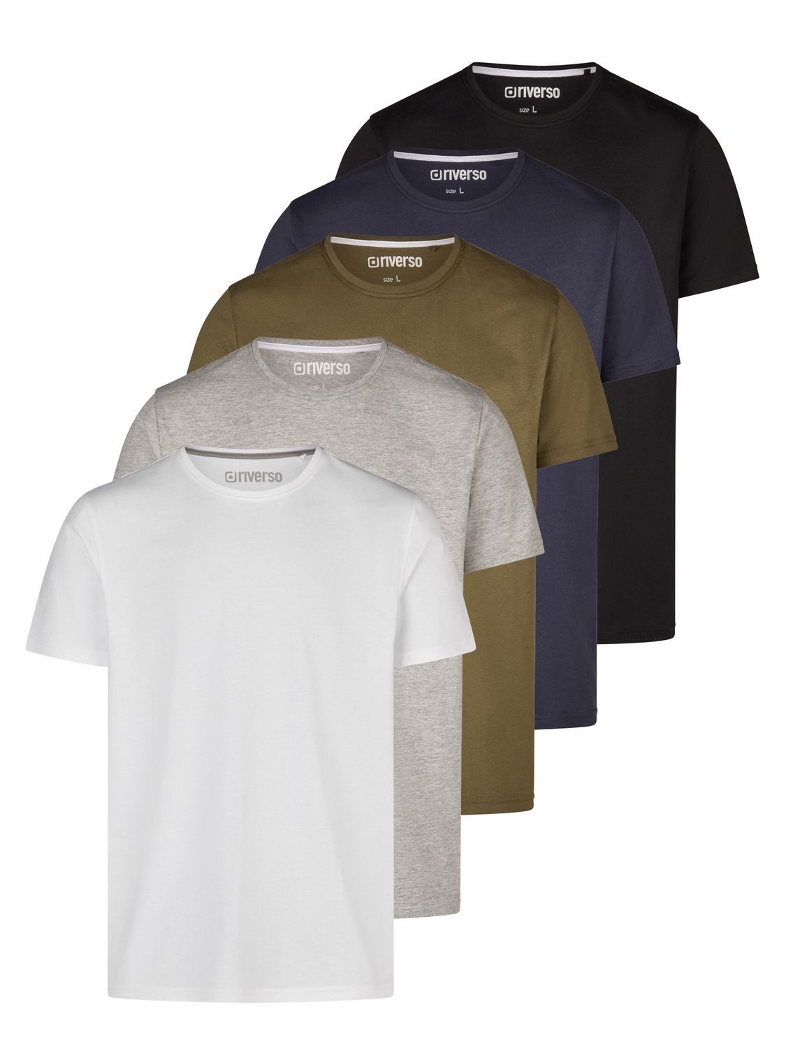 riverso T-Shirt Herren Basicshirt RIVDean 5er Set Pack Regular Fit (Vorteilspack, 5-tlg) Kurzarm Tee Shirt mit Rundhalsausschnitt aus 100% Baumwolle