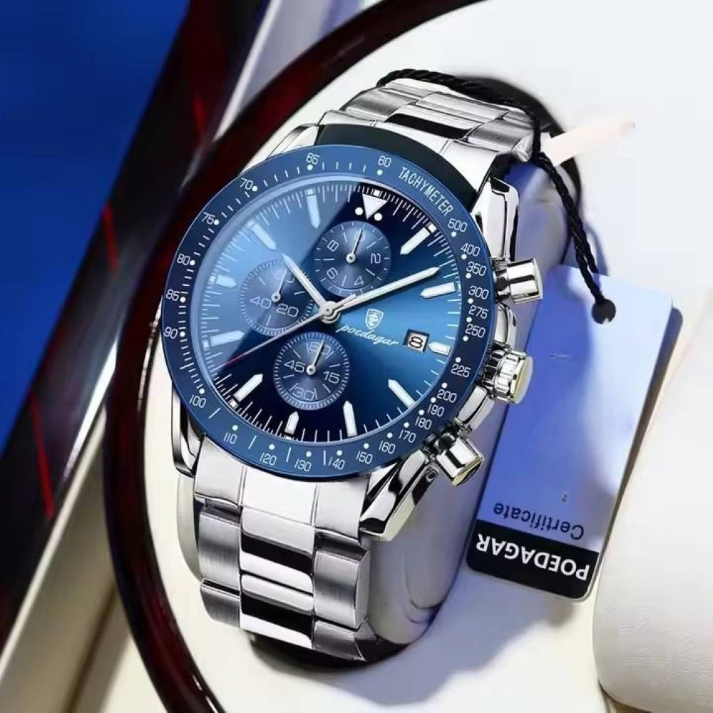 POEDAGAR Quarzuhr Poedagar 988 Luxusuhr Edelstahl Chronograph für Herren