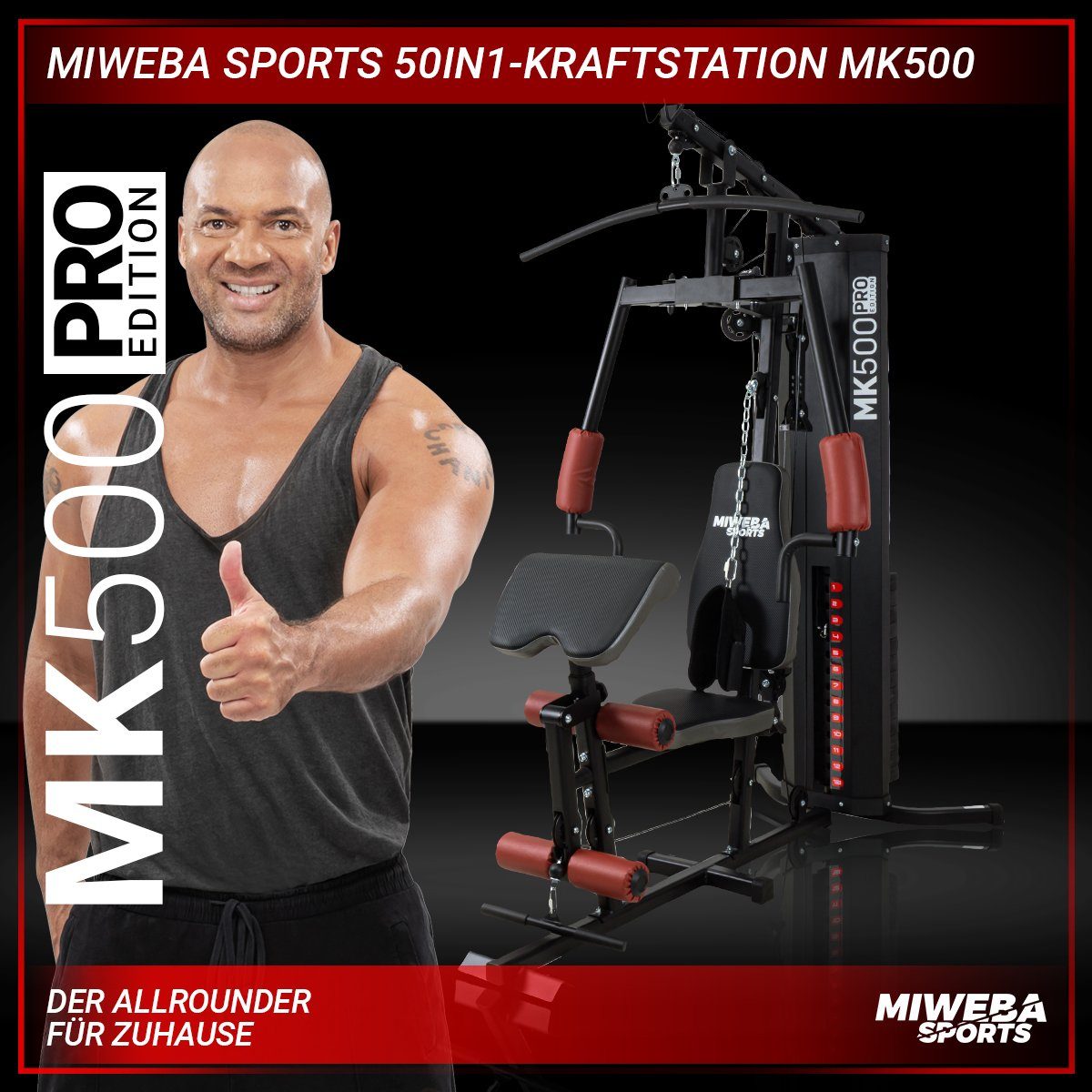 Miweba Sports Kraftstation 50in1 Profi Fitnessstation MK500 Pro - 60 kg Gewichtblock & Butterfly, 14 Gewichtsblöcke (Kraftstation, Brustpresse, Kraftstation für zuhause, Fitness Power Station, Sportgeräte für zuhause, Workout, Krafttraining, 50-tlg., 14 Gewichtsscheiben, Stahl, verstellbare Trainingsintensität), Kraftturm Fitnessturm Fitnessgerät Home gym Trainingsgerät