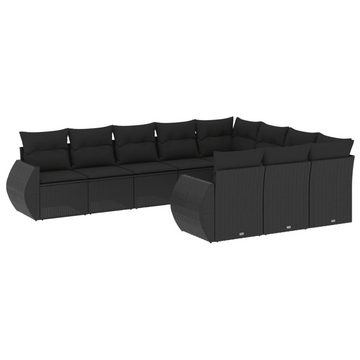 vidaXL Loungesofa 10-tlg. Garten-Sofagarnitur mit Kissen Schwarz Poly Rattan, 1 Teile