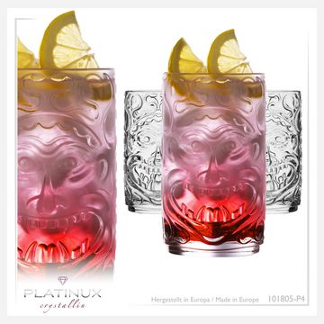 PLATINUX Cocktailglas Tiki Gläser Set 4-Teilig aus Glas 350ml (max. 450ml), Cocktailgläser Longdrinkgläser Hawaiianisch Trinkgläser Gerade