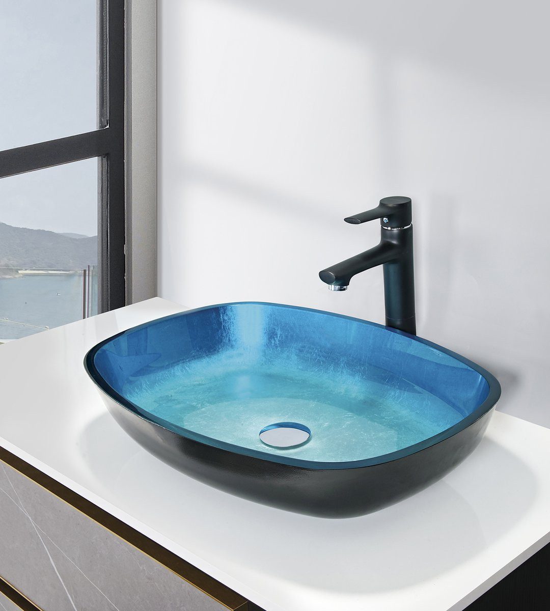 Sapho Waschtisch KVAORE Glas-Waschbecken zum Aufsetzen, 54x39,5cm, Blau, Sapho-TY224