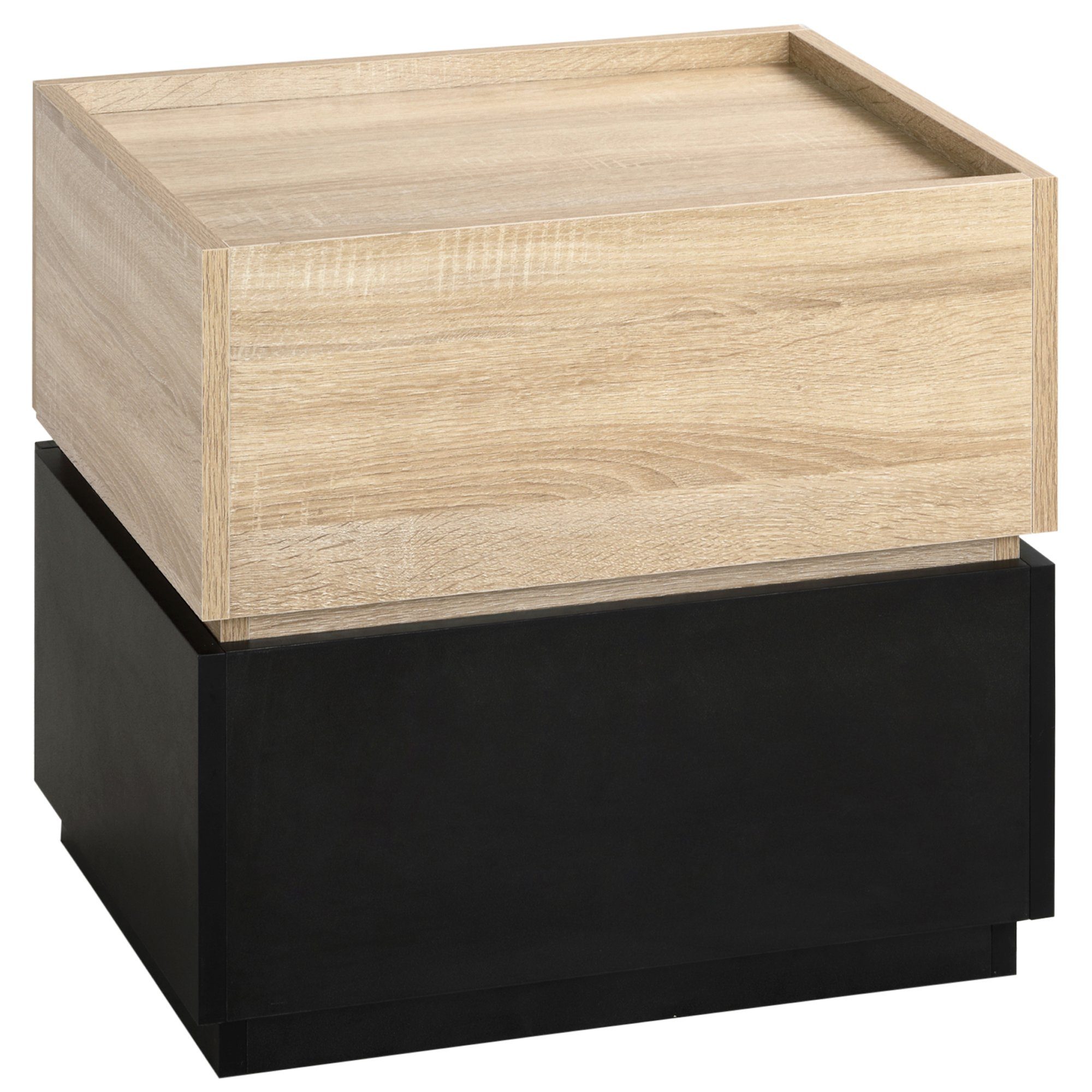 HOMCOM Nachttisch Nachtschrank mit Schublade (Nachtkommode, 1-St., Schubladenschrank), Spanplatte Schwarz+Natur 50 x 40 x 47,5 cm