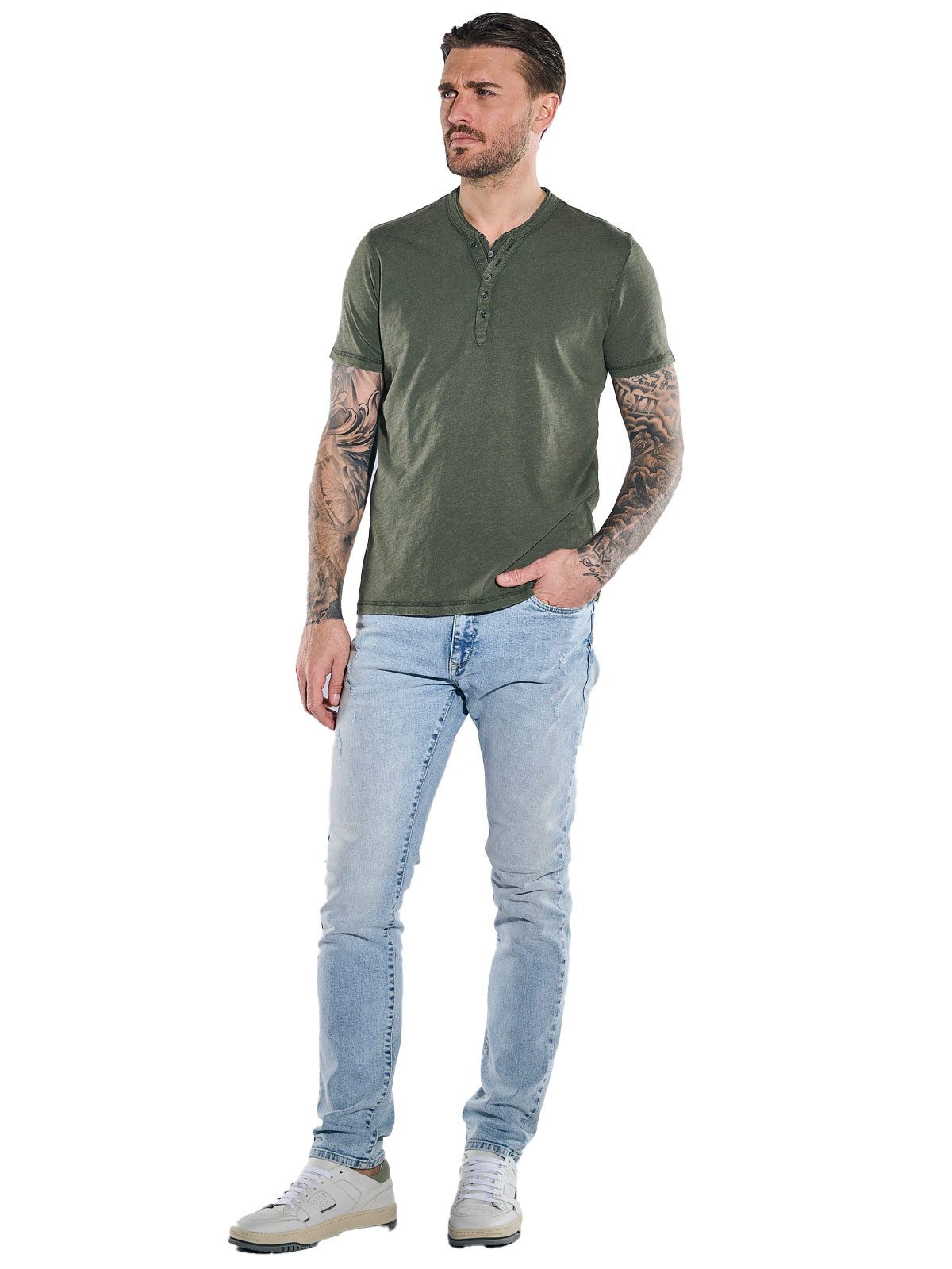 emilio adani T-Shirt Herren Henley-Shirt uni, Oliv