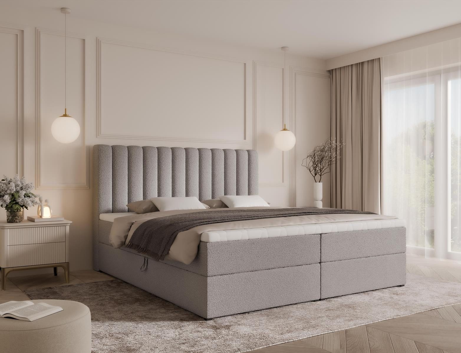 Compleo Boxspringbett mit Zwei Bettkästen, Doppelbett, T30-Schaum ...