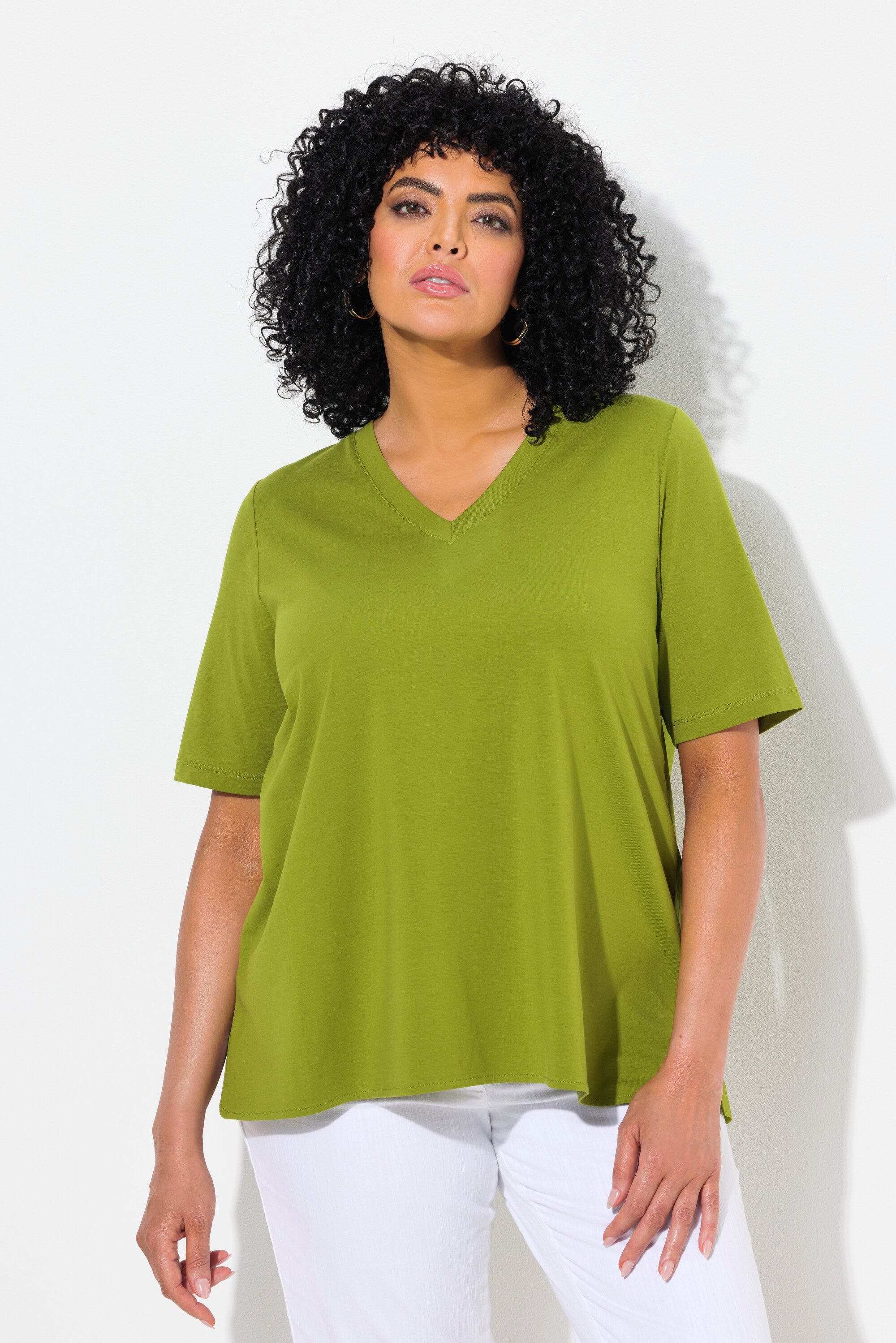 Ulla Popken T-Shirt T-Shirt Materialmix A-Linie günstig online kaufen