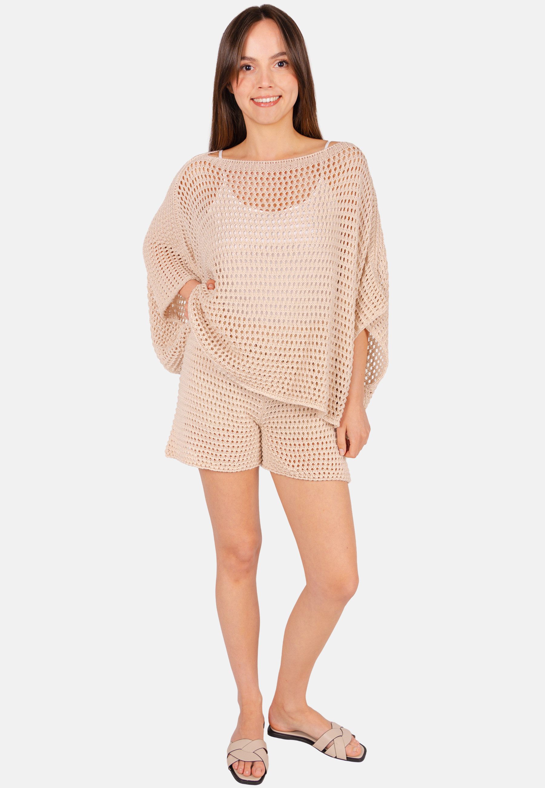 Seasons of April Fledermausshirt ZURI LOCHSTRICK (1-tlg., keine Angabe) Damen Strick Top Lochstrick Halbarm Sommer, Häkeltop Oversize Zuri