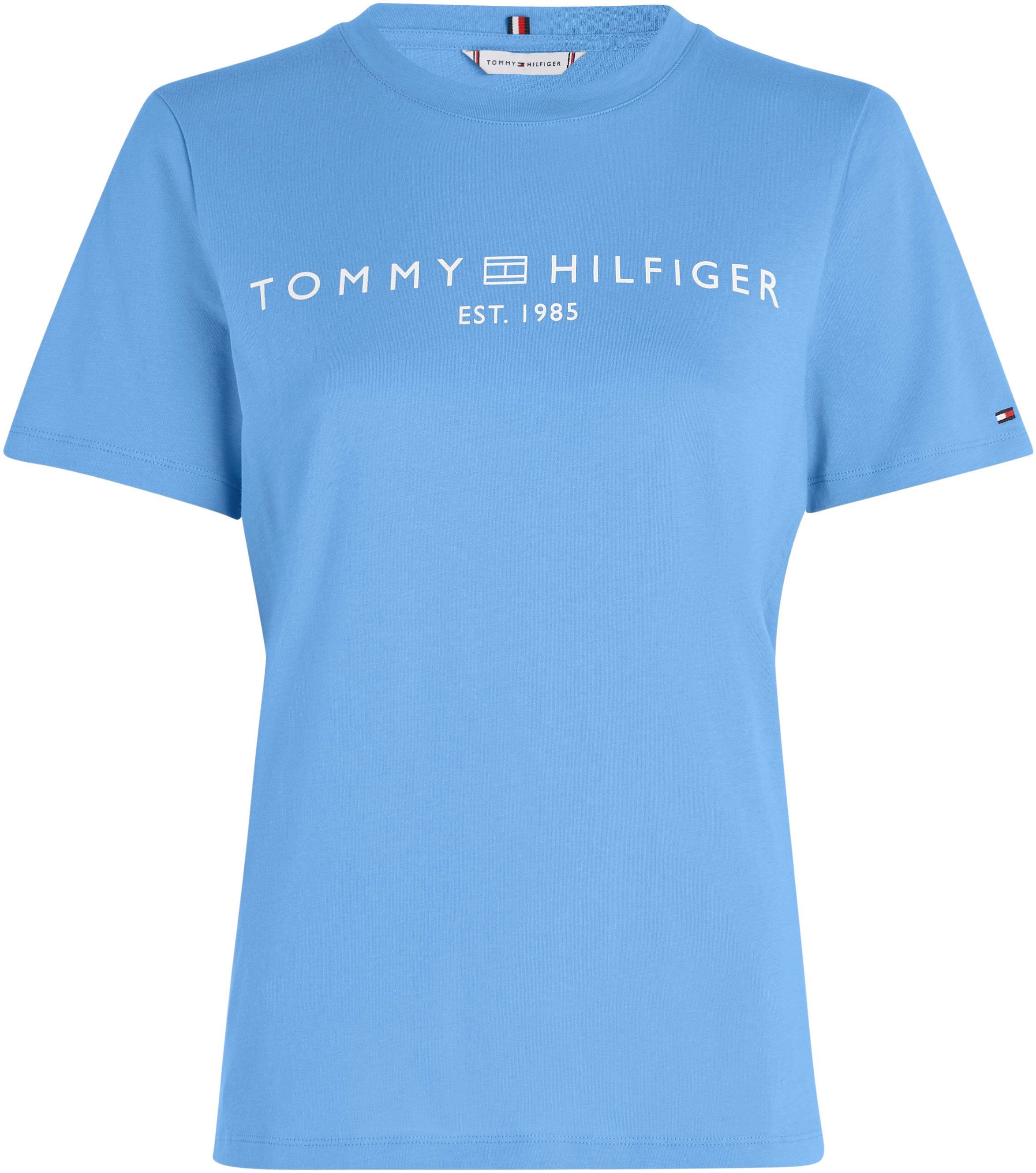 Tommy Hilfiger T-Shirt CORP Markenlabel Spell C-NK SS LOGO Brust auf mit REG Blue der