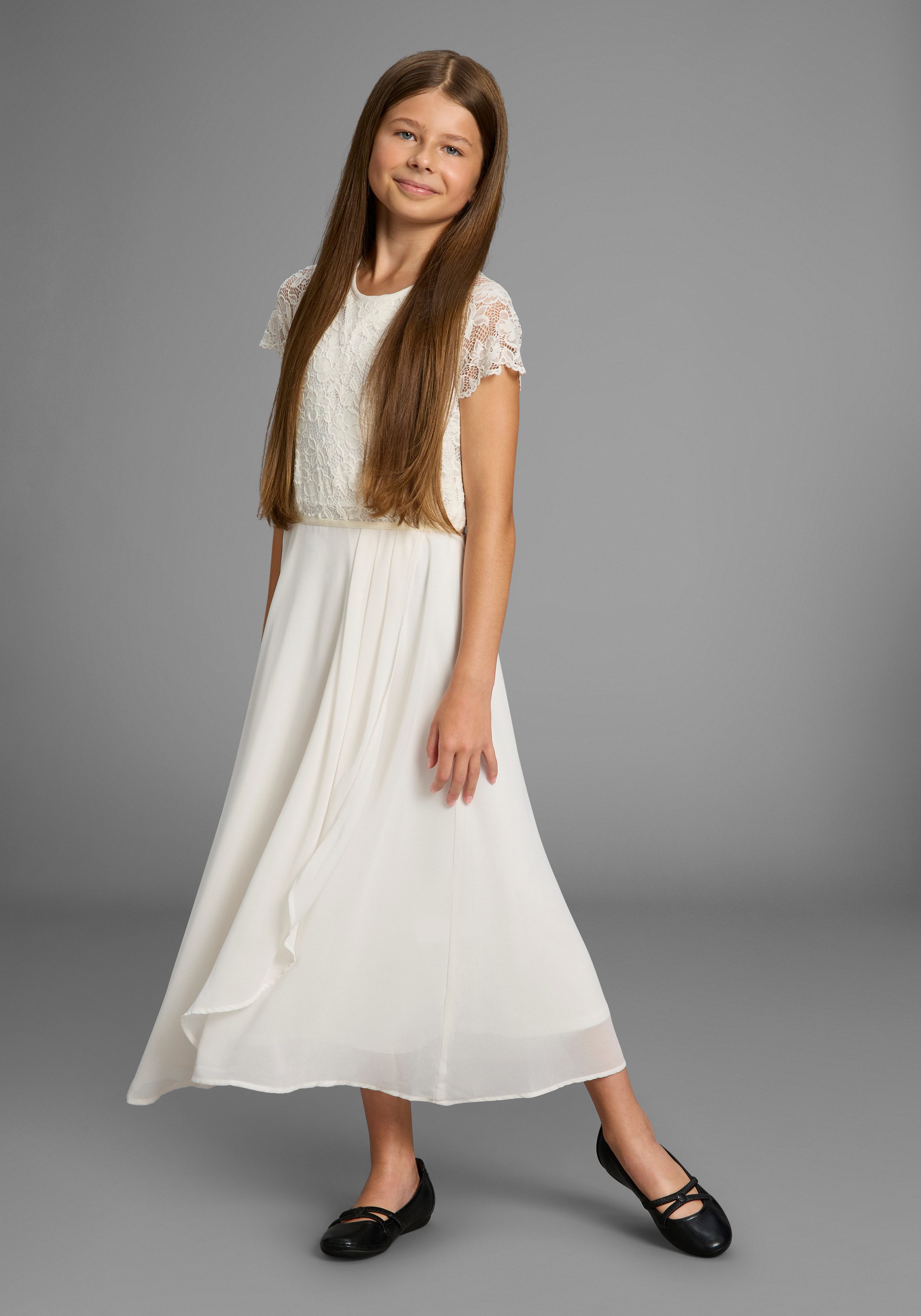 KIDSWORLD Jerseykleid Festliches Kleid mit Spitze Elegantes Kleid mit Spitze und Chiffon