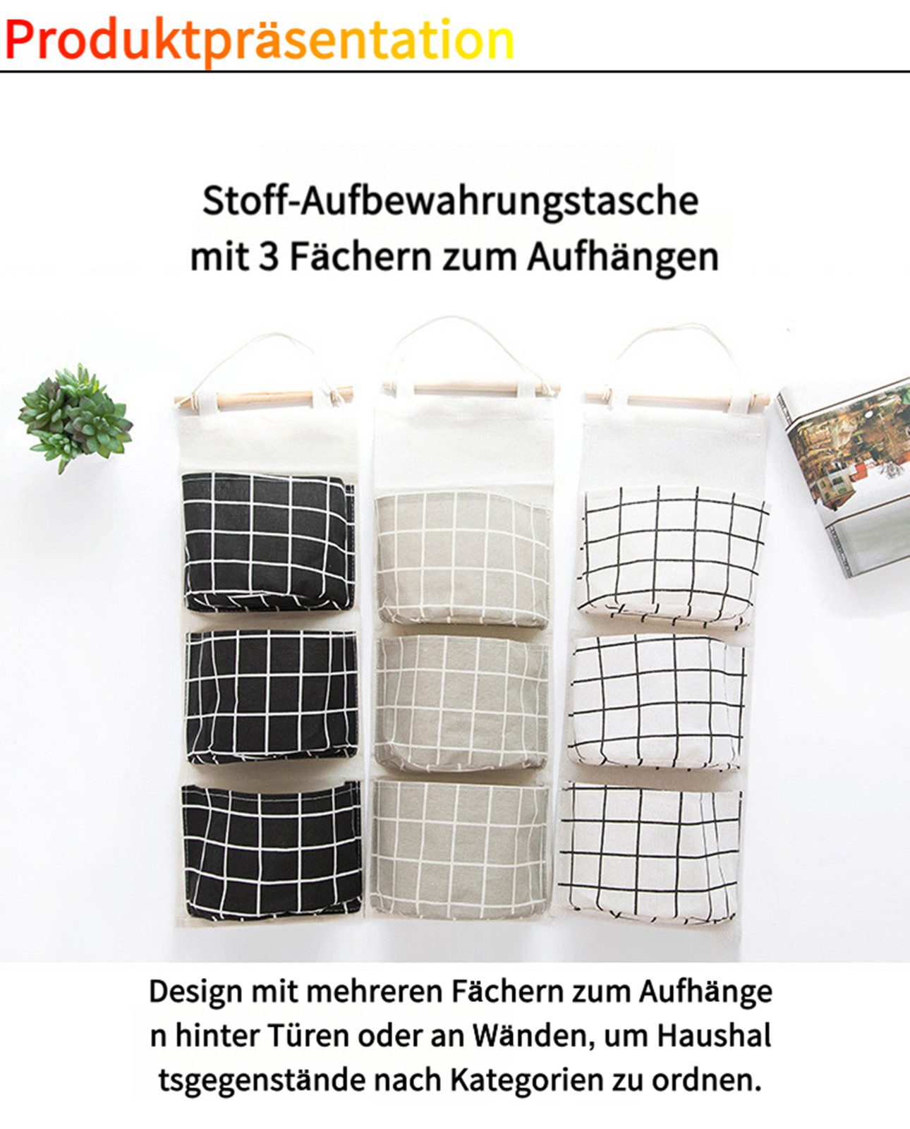Jumpeak Hängekorb hängeaufbewahrung,hängeorganizer,hängeorganizertür,Aufbewahrungstasche (Komplettes Set, 1-teiliges Set), Drei-Taschen-Design,Maschinenwaschbar,Wasserdichte Beschichtung