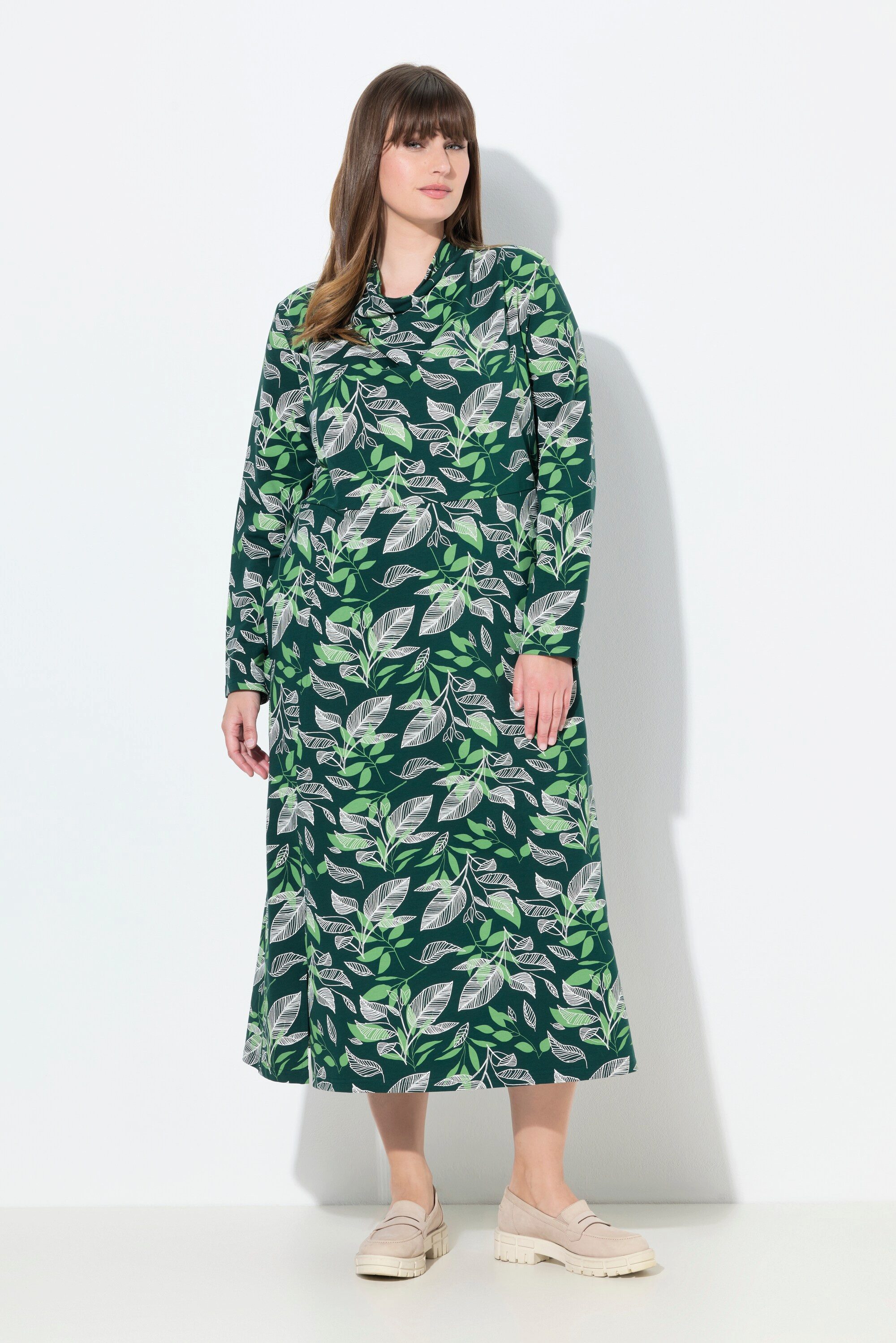 Midikleid Sweatkleid Wasserfallausschnitt Langarm