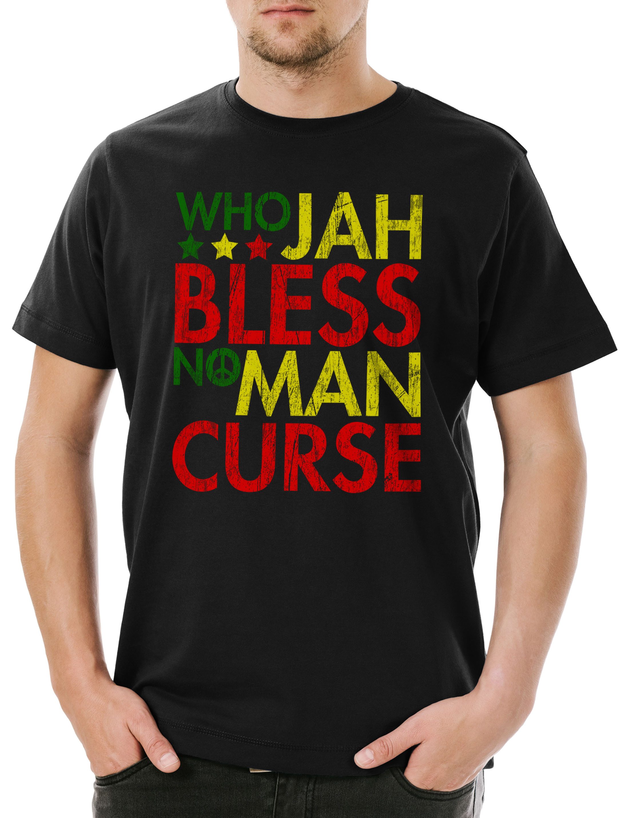 Print-Shirt Who Jah BlessReggaeHerren T-Shirt Reggae Jah Babylon Irie Jamaica