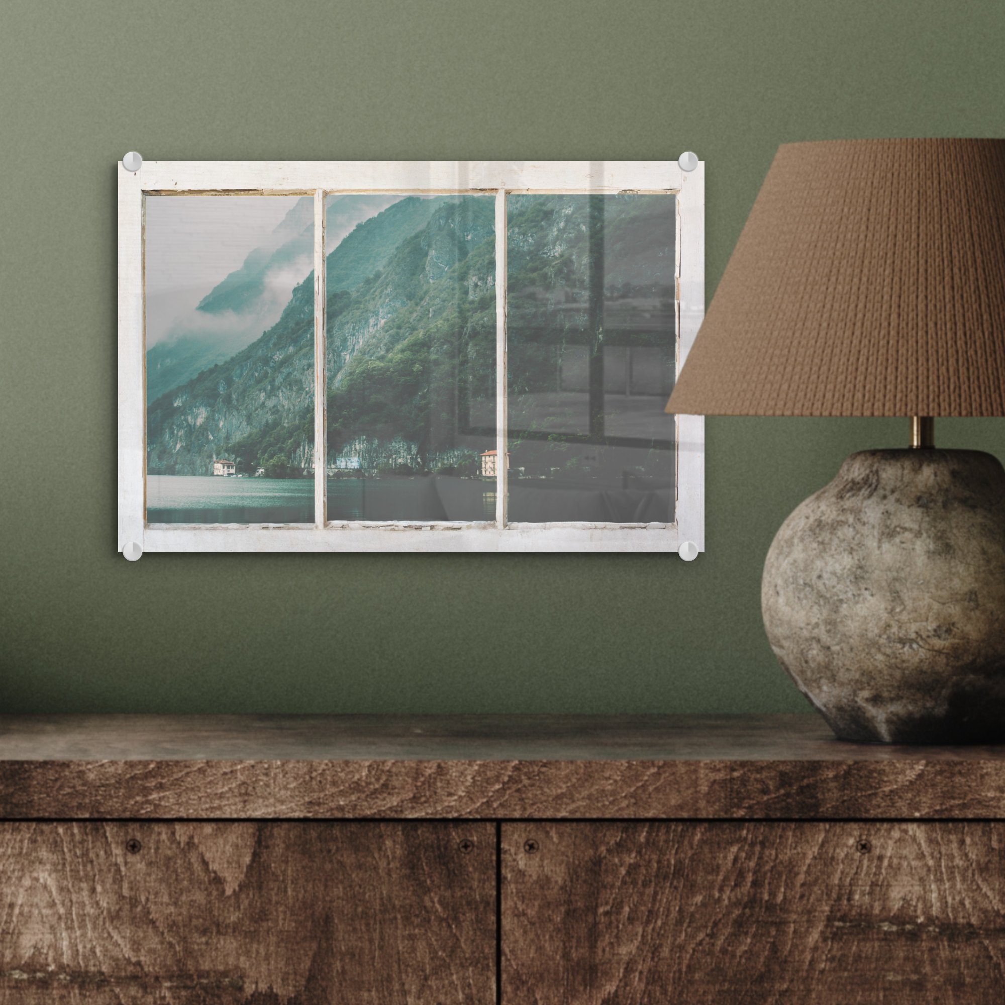 - Wandbild St), Berg Nebel, auf auf Bilder Foto Glasbilder Glas Glas Aussicht MuchoWow - (1 - - Wanddekoration Acrylglasbild -