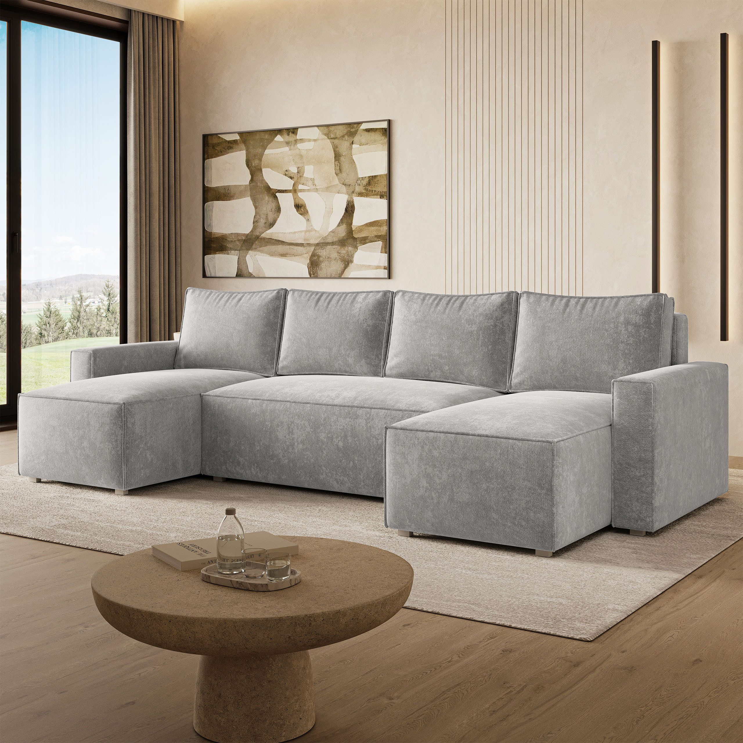 Masseno Ecksofa ASPRA mit Schlaffunktion U-Form, Sofa mit Bettkasten
