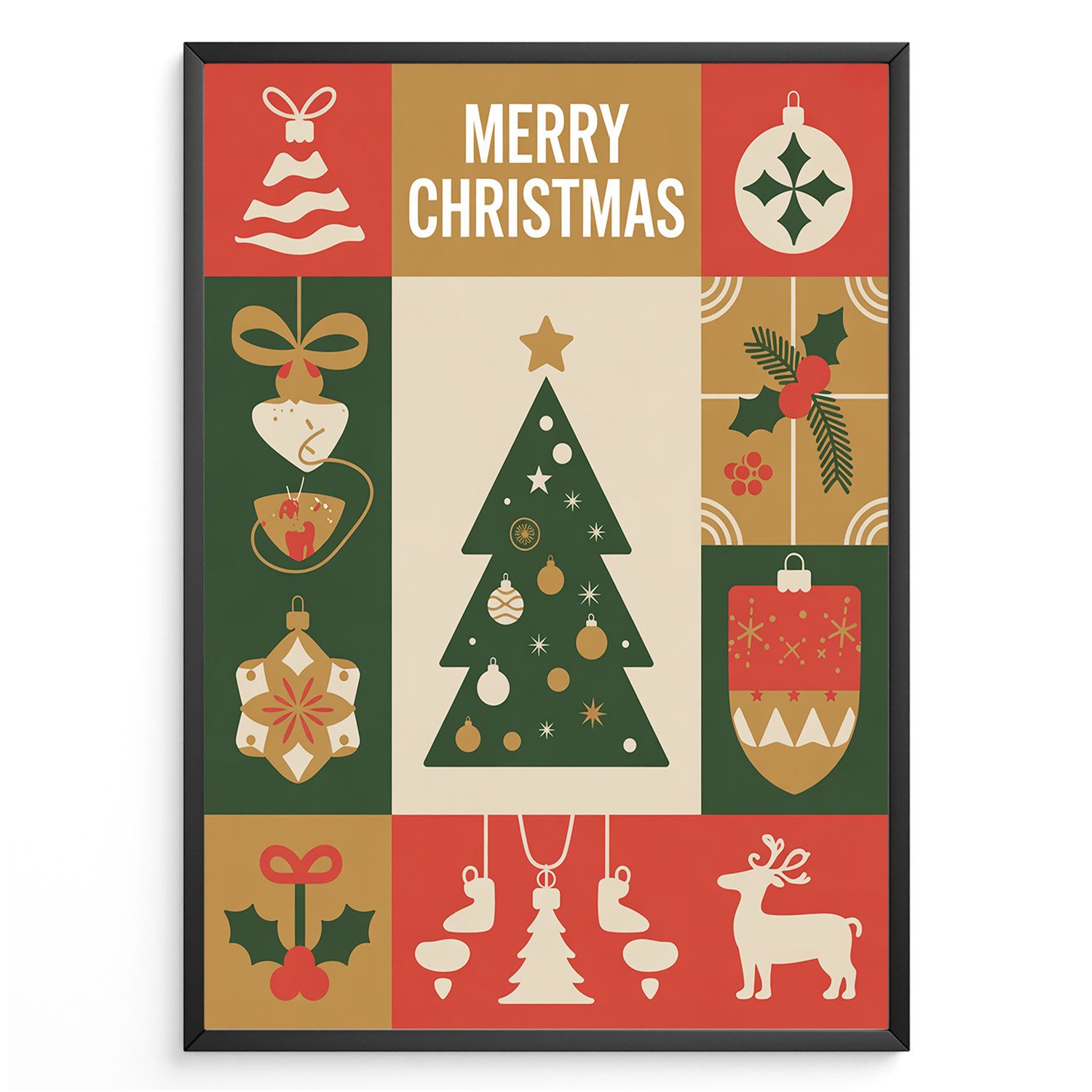 Tigerlino Poster Weihnachten Bild Tannenbaum Dekoration Weihnachtszeit Merry Christmas, DIN A4