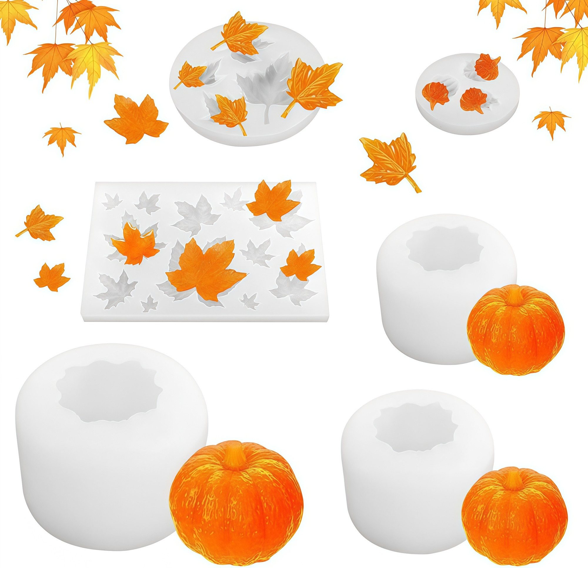 FOUORTUNATE-BEE Silikonform 6er Set Halloween-Silikonformen mit Kürbis- und Blattmotiven, (6-tlg), 6 Silikonformen für Herbstdeko, Halloween und DIY-Projekte