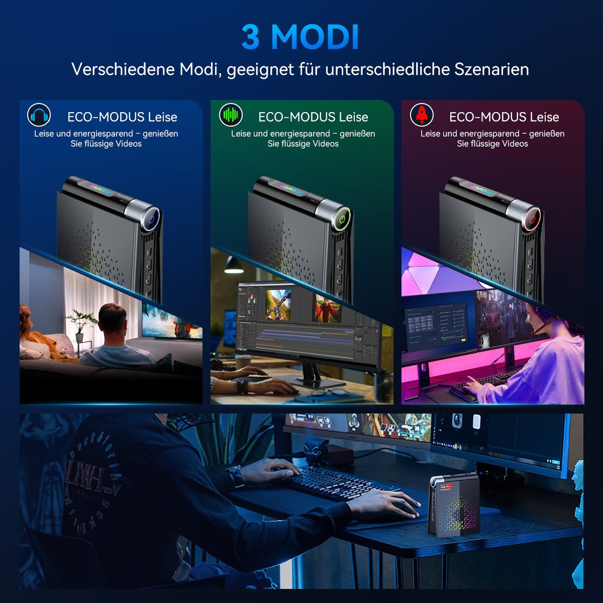 ACEMAGIC S3A AMD Ryzen7 H255 16 GB RAM,512 GB SSD, Windows 11 Pro Gaming Mini-PC (AMD Ryzen 7 H255 H255, AMD Radeon™ 780M, 16 GB RAM, 512 GB SSD, bis 4,90 GHz,  – Bild 3 von 5