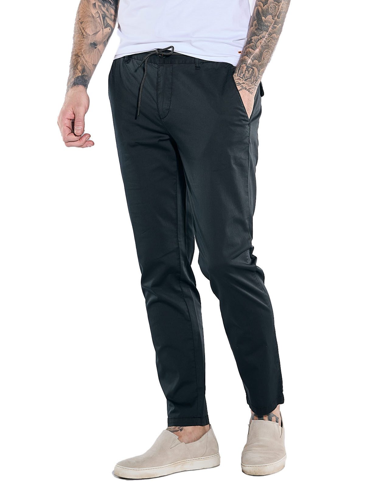 Chinohose Herren Chino regular, Schwarz