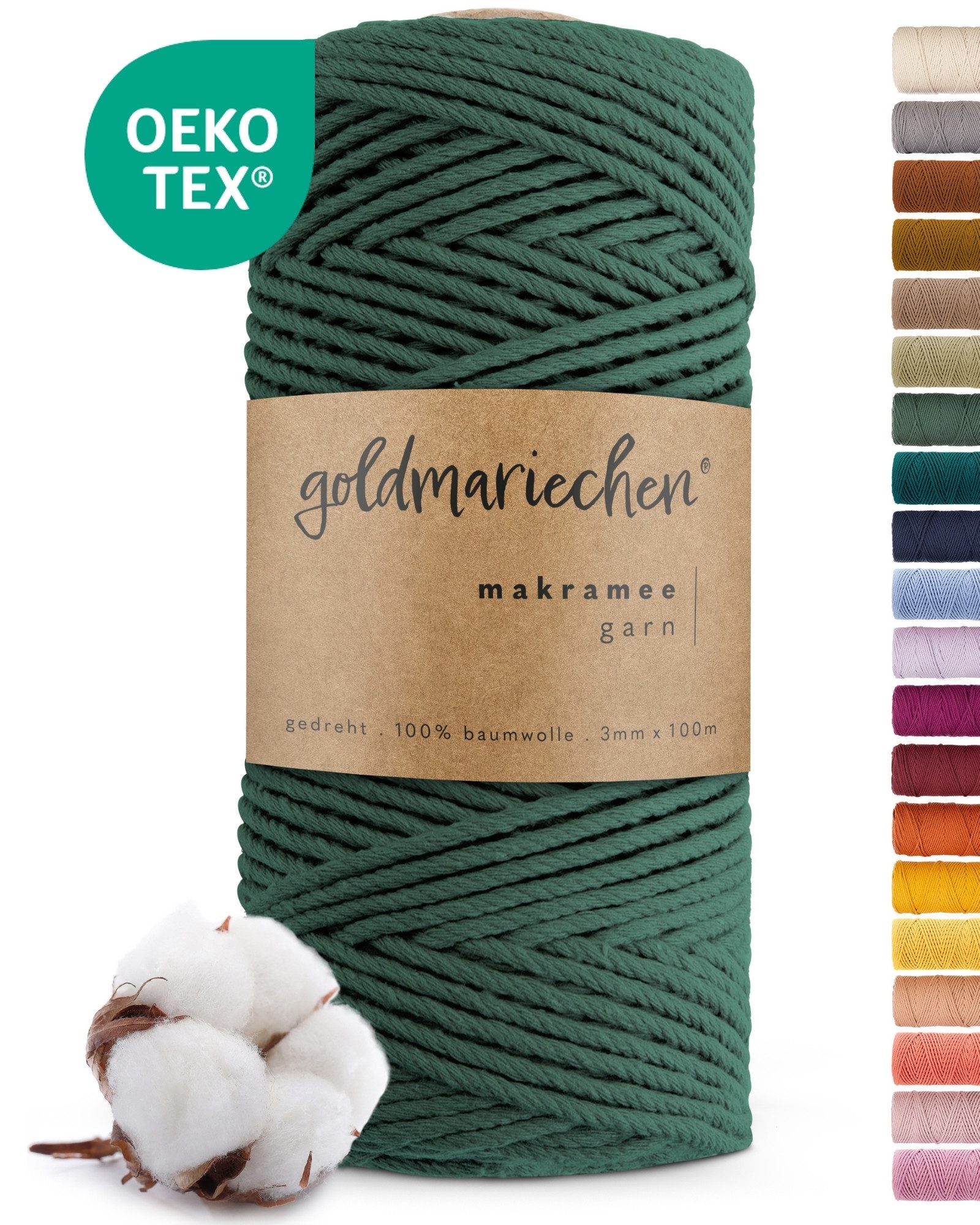 goldmariechen Makramee-Garn 3mm mehrfach gedreht Bastelgarn, 100% Baumwolle