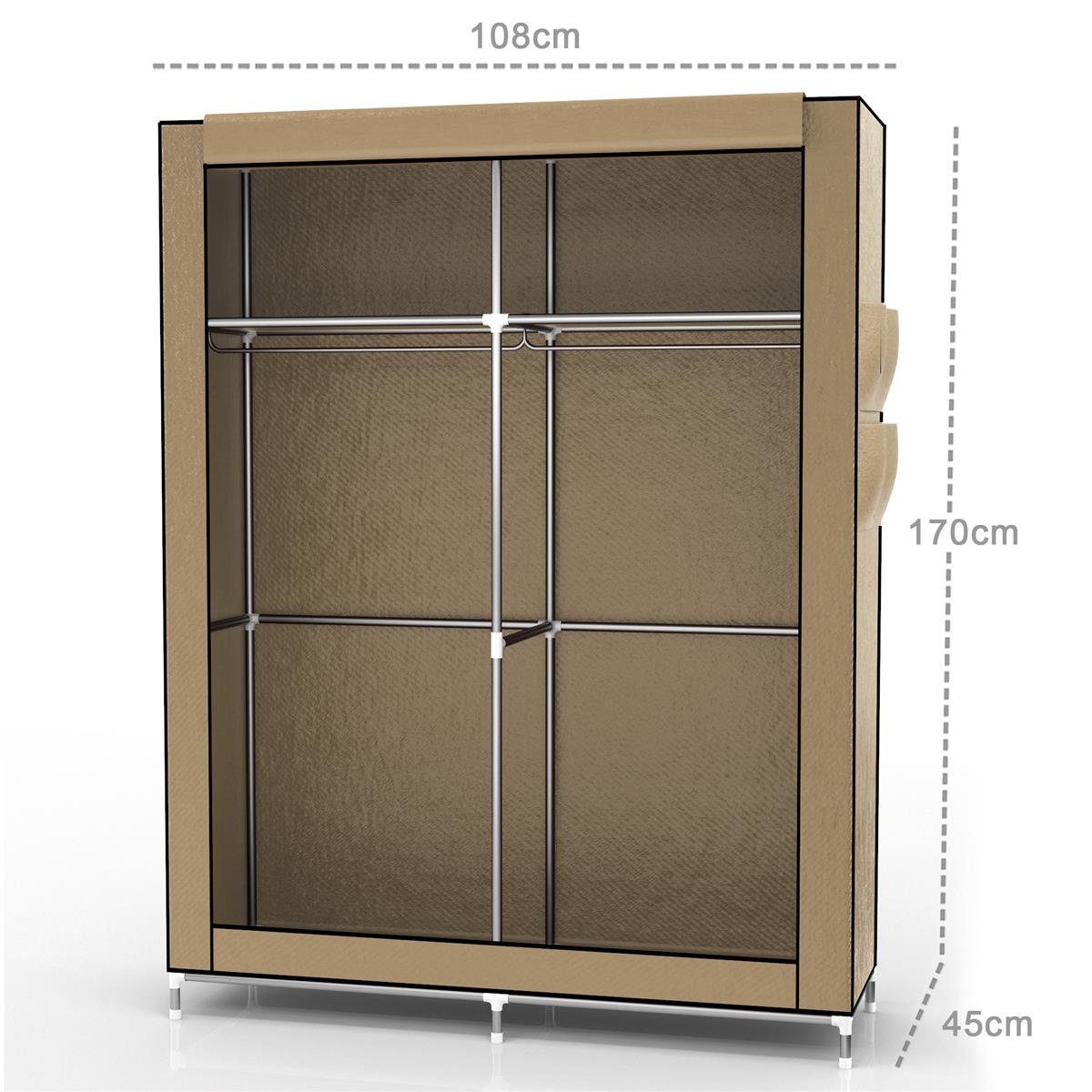 in Intirilife cm Stoffschrank Kleiderschrank und 108x170x45 in Reißverschluss, 108x170x45 BEIGE, BEIGE) mit mit cm Stange CRÈME Faltschrank Kleiderschrank (Faltschrank CRÈME Fächer