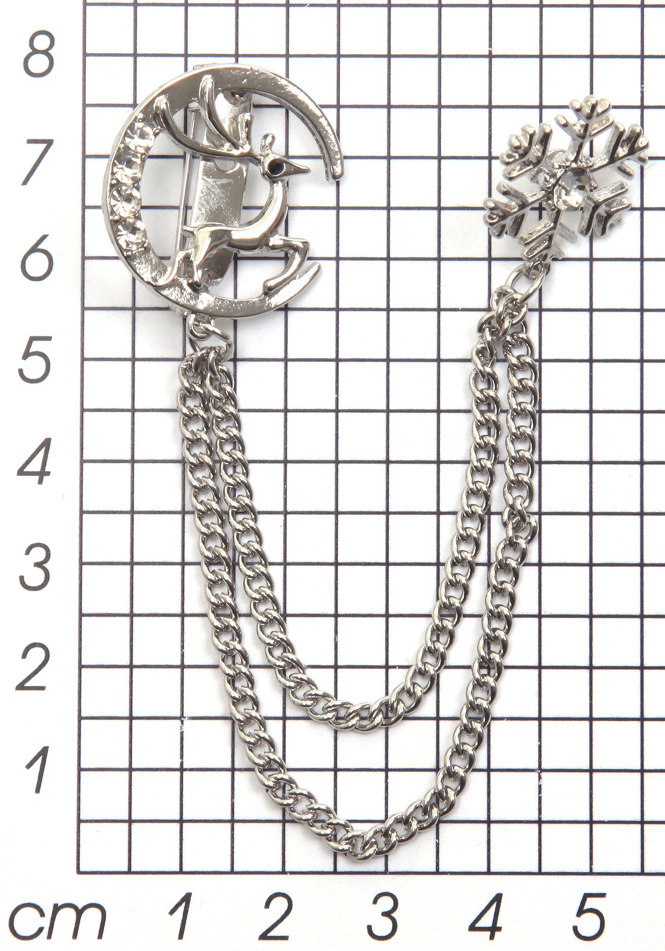 Firetti Brosche Schmuck Geschenk Ansteckschmuck Glieder Schneeflocke, Mond, Hirsch, mit Glasstein