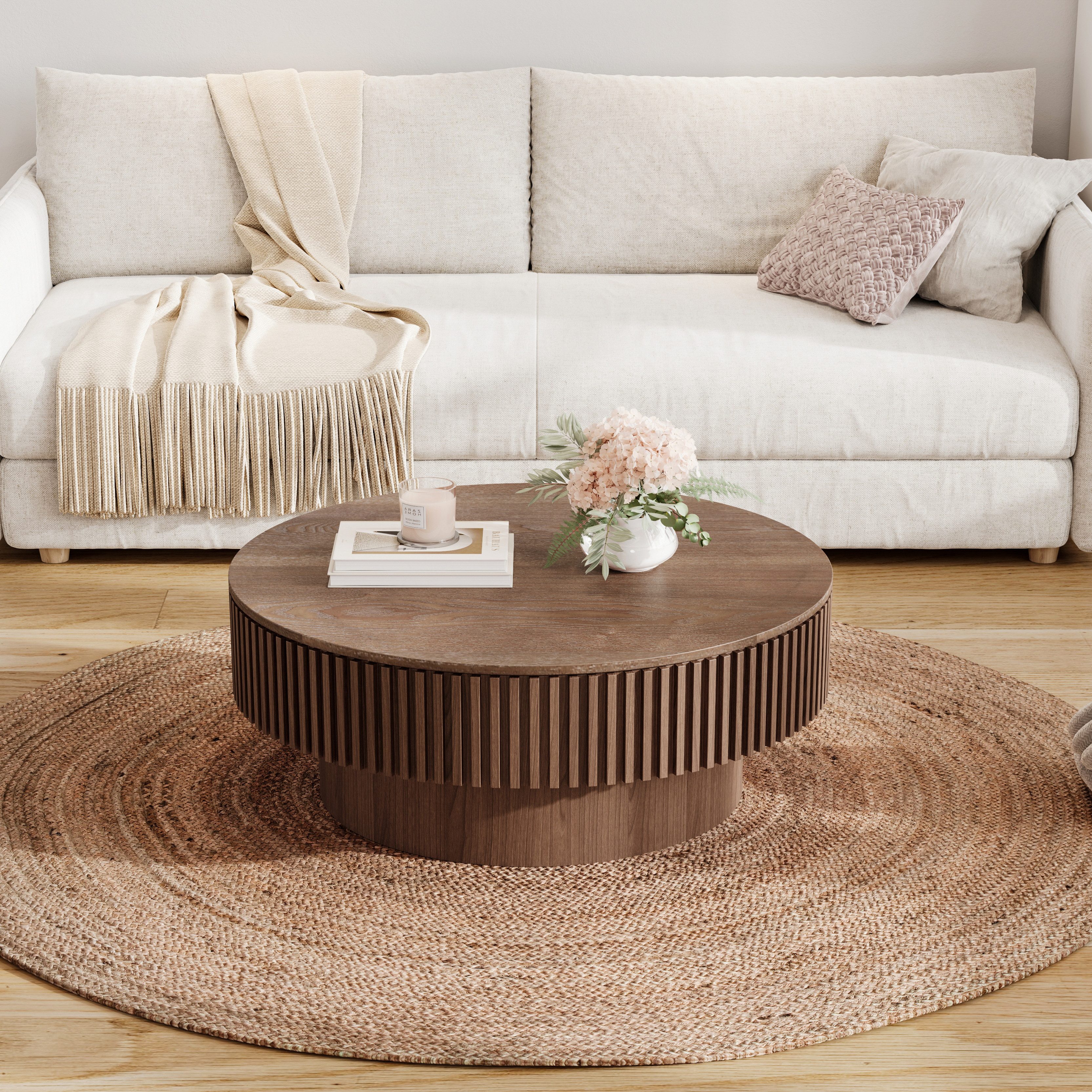 Celya Couchtisch Akzent-Teetisch rund 75 cm (Mit verstecktem Stauraum unter der Tischplatte, einzigartige Pilzform), idealen Ergänzung für Wohnzimmer, Schlafzimmer oder Büro