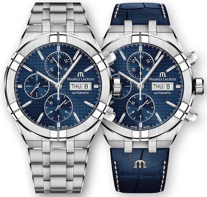 MAURICE LACROIX Chronograph Aikon, AI6038-SS002-430-2, (Set, 2-tlg., mit  zusätzlichem blauem Wechsel-Lederband)