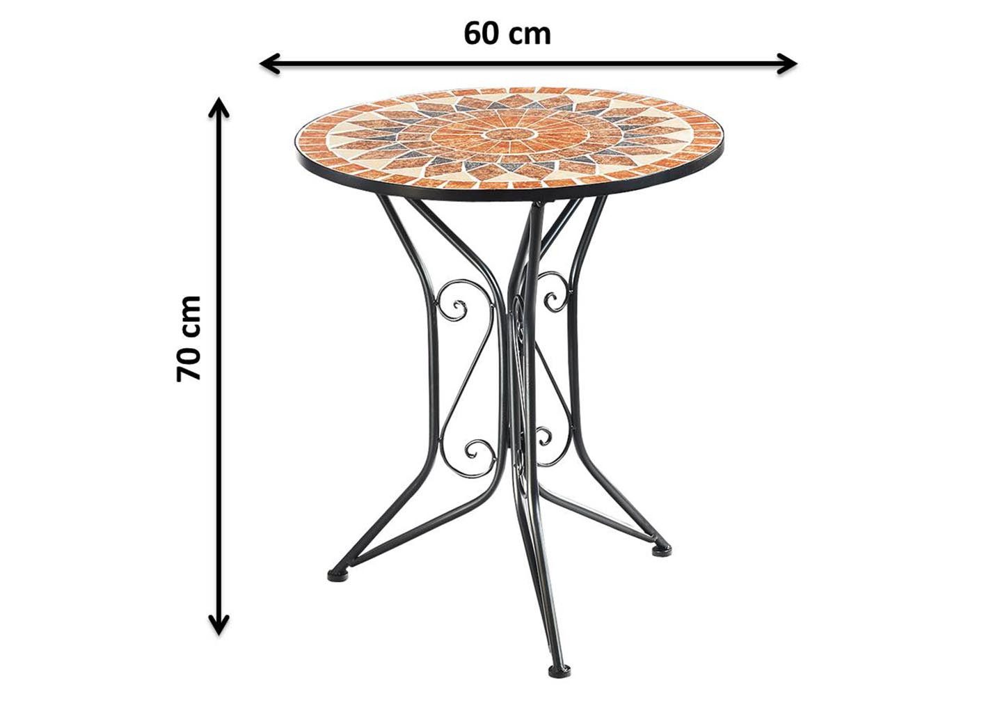 Balkonset Tischgruppe Set MOSAIK Metall Mosaik terrakotta, Tischplatte und Sitzfläche aus Mosaik