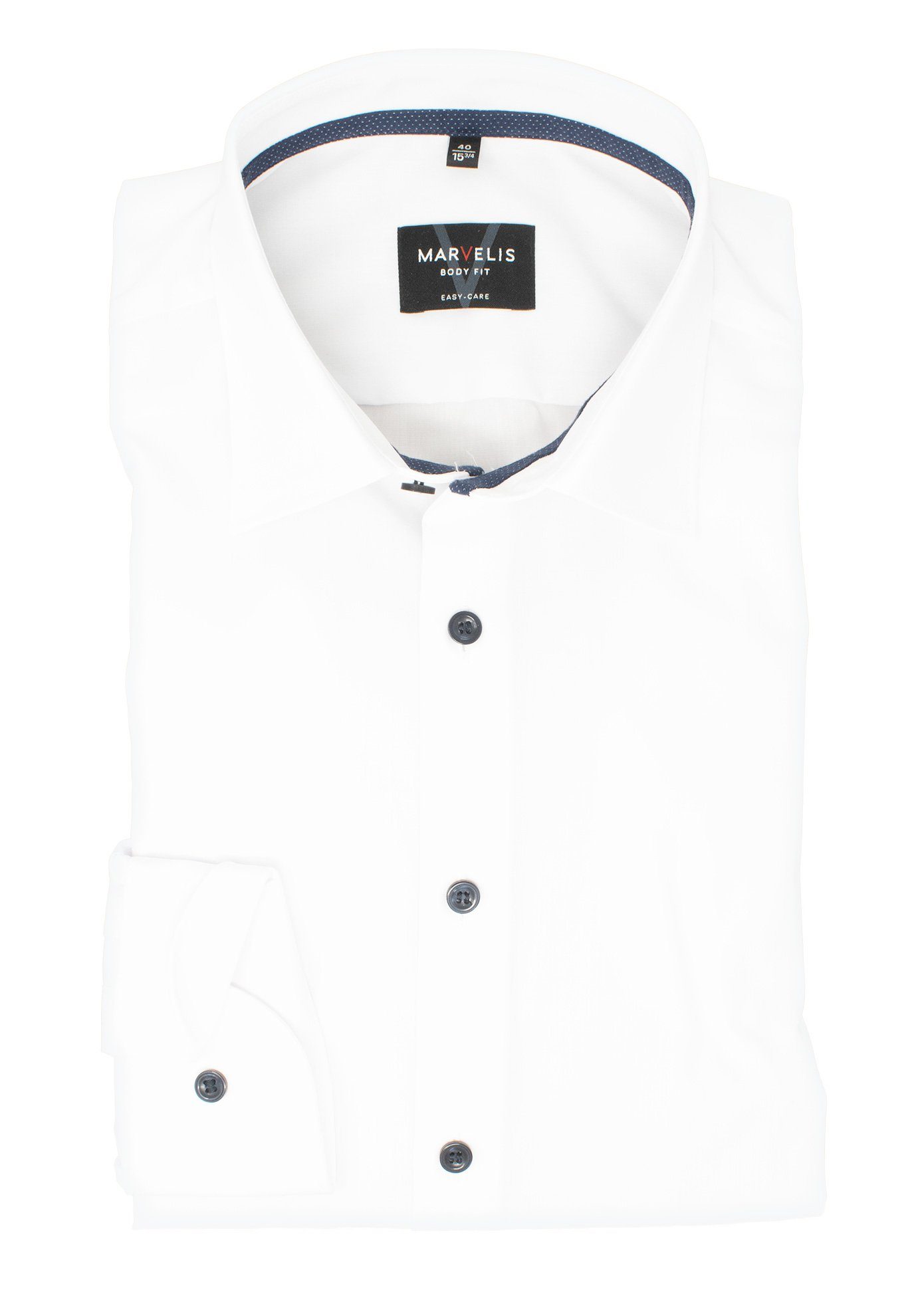 MARVELIS Businesshemd Businesshemd - Body Fit - Langarm - Einfarbig - Weiß