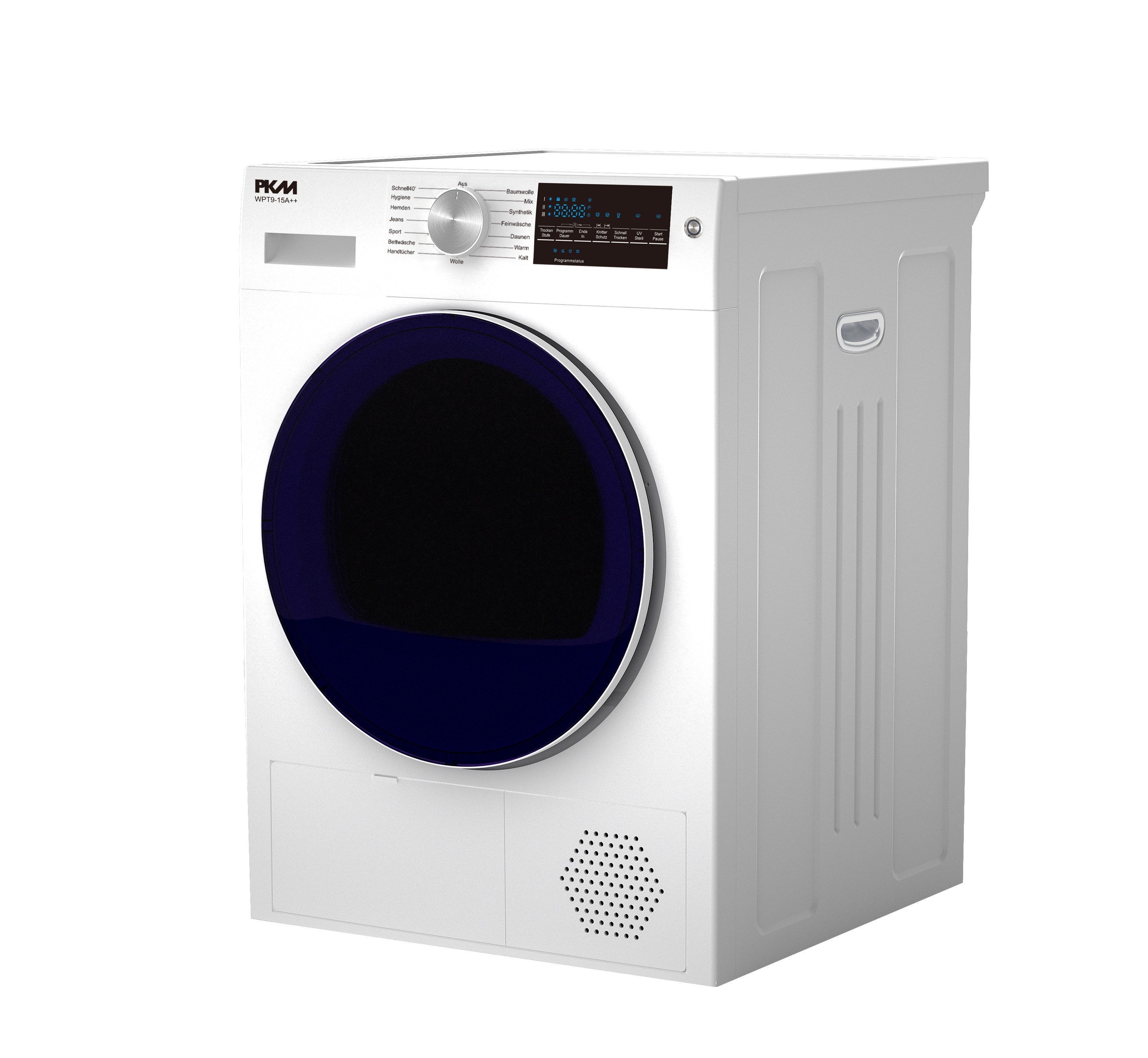 PKM Wärmepumpentrockner WPT9-15A++, Knitterschutz, Feuchtigkeitssensor, Höhenverstellbare Füße