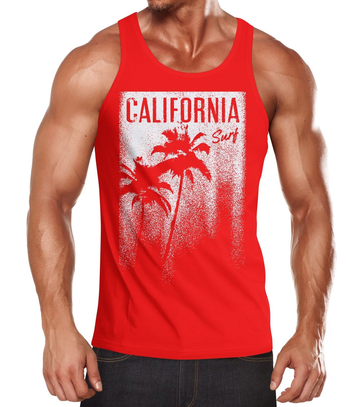 Palmen Tank-Top Surf rot Cooles Print Neverless® Neverless mit California Herren Tanktop