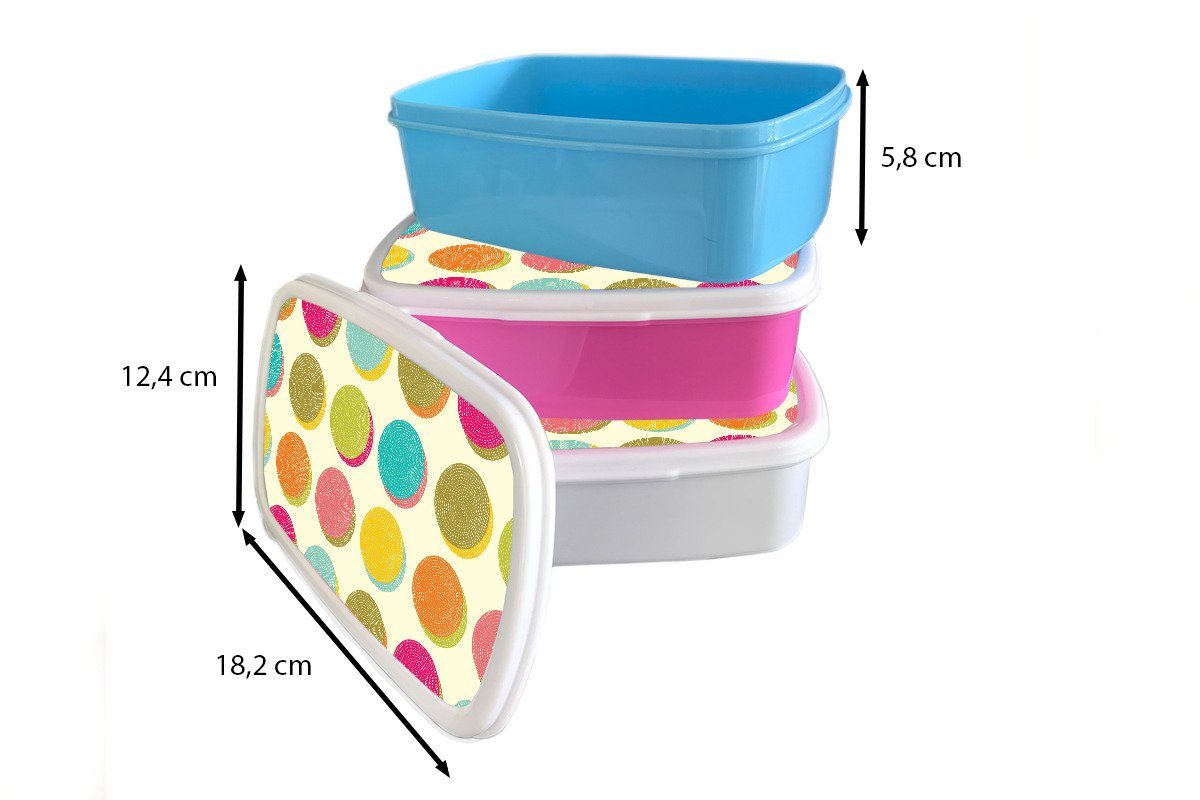 MuchoWow Lunchbox Kinder - - Mädchen Kunststoff, Tupfen, Jungs Brotdose, weiß und für für Bohème (2-tlg), Muster Brotbox Erwachsene, Retro und 