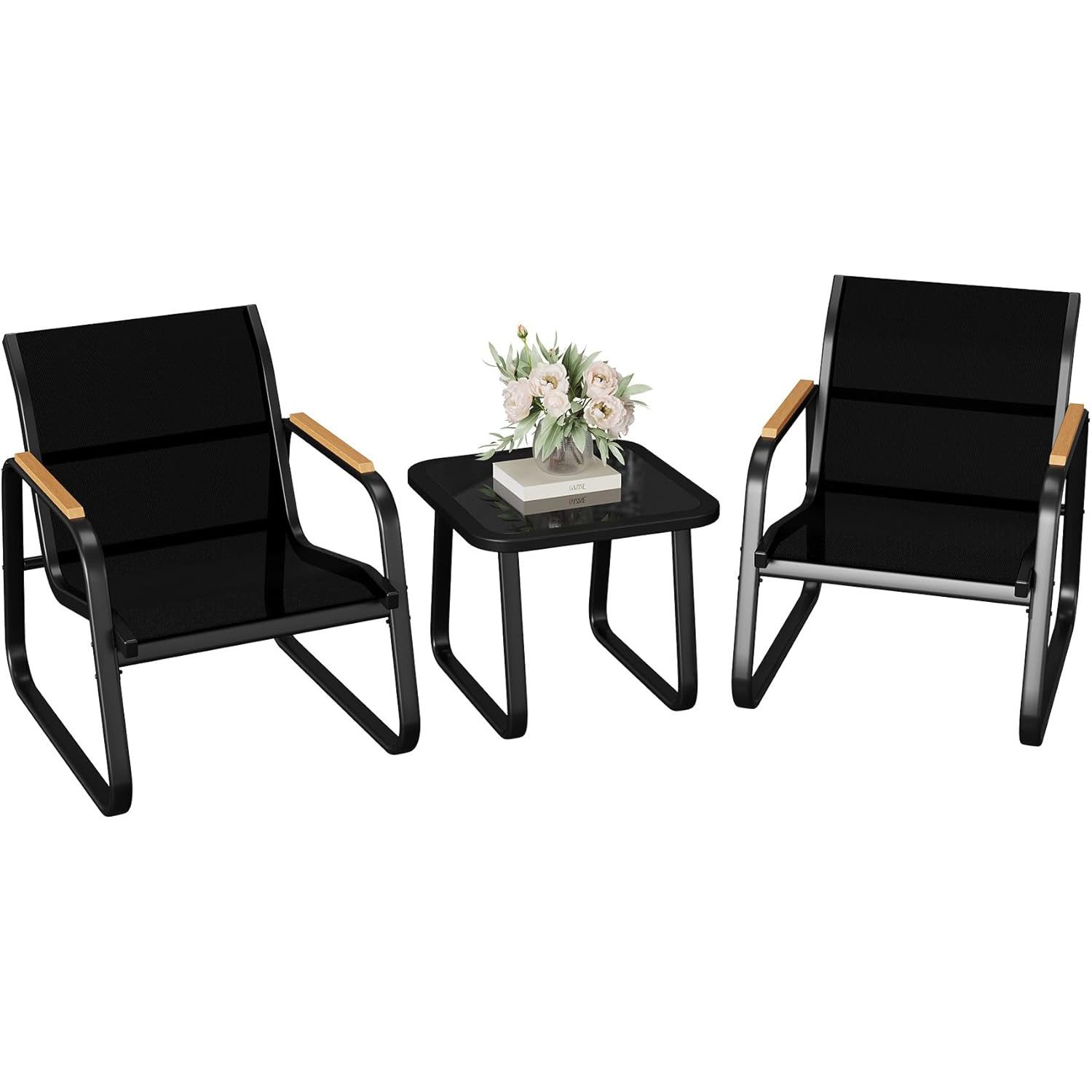 GarveeMore Gartenlounge-Set Balkonmöbel 3er-Set für 2 Personen,Stahl Garten Möbel, Balkon Lounge Gartenmöbel,Gartenlounge,wetterbeständige Terrassenmöbel