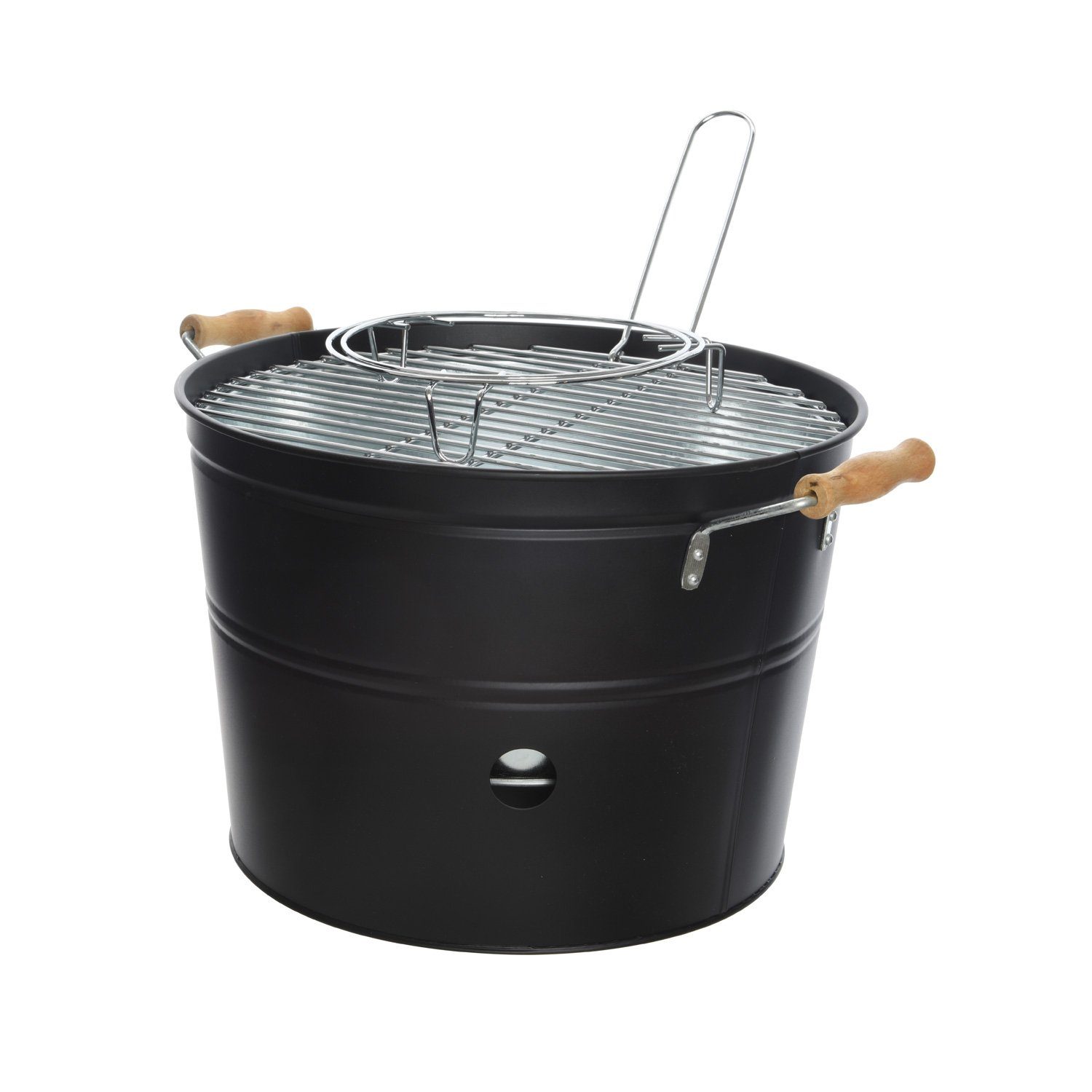 GAUMENKICK Holzkohlegrill Mini Eimergrill Kohlegrill Holztragegriffe Grillrost Holzkohlegrill