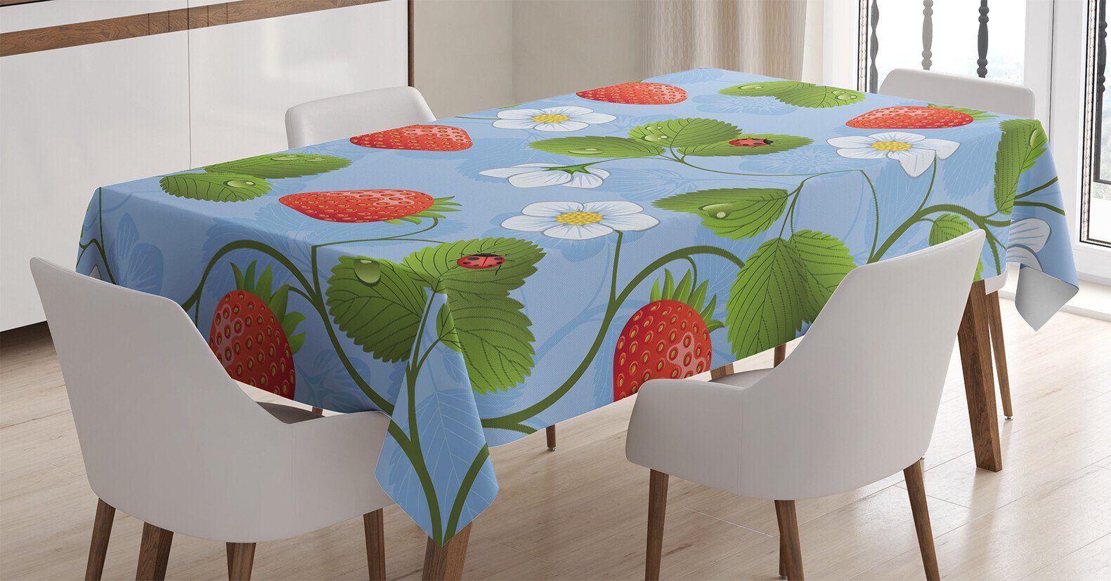 Abakuhaus Tischdecke Farbfest Waschbar Für den Außen Bereich geeignet Klare Farben, Blumen Strawberry Daisy Retro