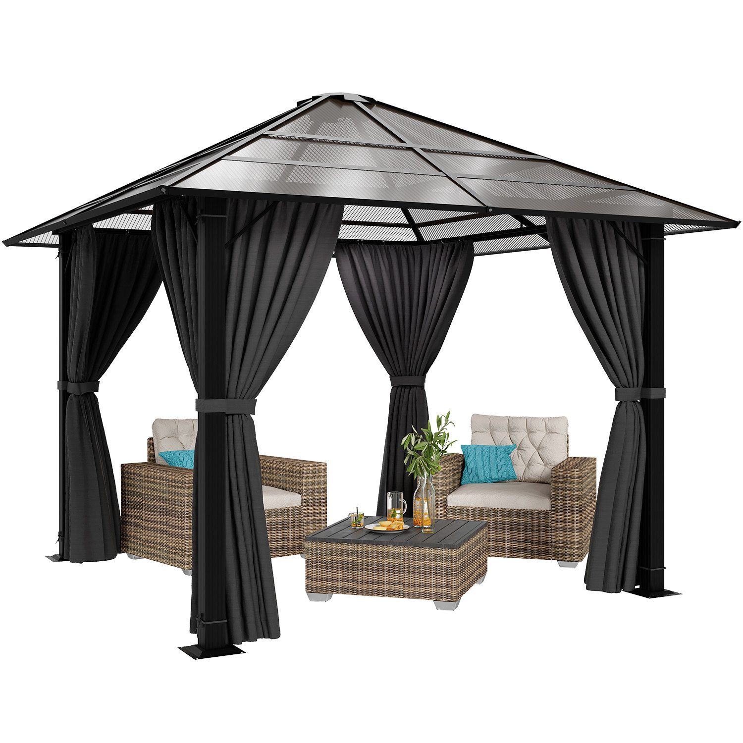 HOMALL Pavillon Winterfest und Wasserdicht, 3*3/3*4m mit LED-Beleuchtung, (UV-Schutz 50+, mit 4 Seitenteilen PA-beschichteten Vorhängen für Windschutz), Gartenpavillon Aluminiumlegierungsrahmen und Polycarbonat-Dach
