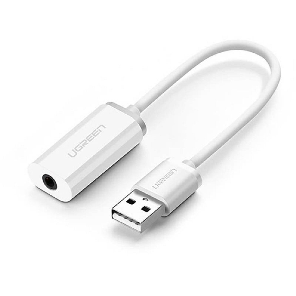 UGREEN US206 Audio-Adapter, USB auf Mini Jack 3.5mm AUX Weiß Audio-Adapter