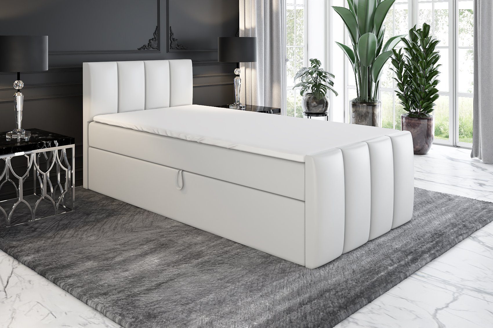 A&J MöbelLand GmbH Boxspringbett Einzelbett FUNI mit Bettkasten, Topper und günstig online kaufen