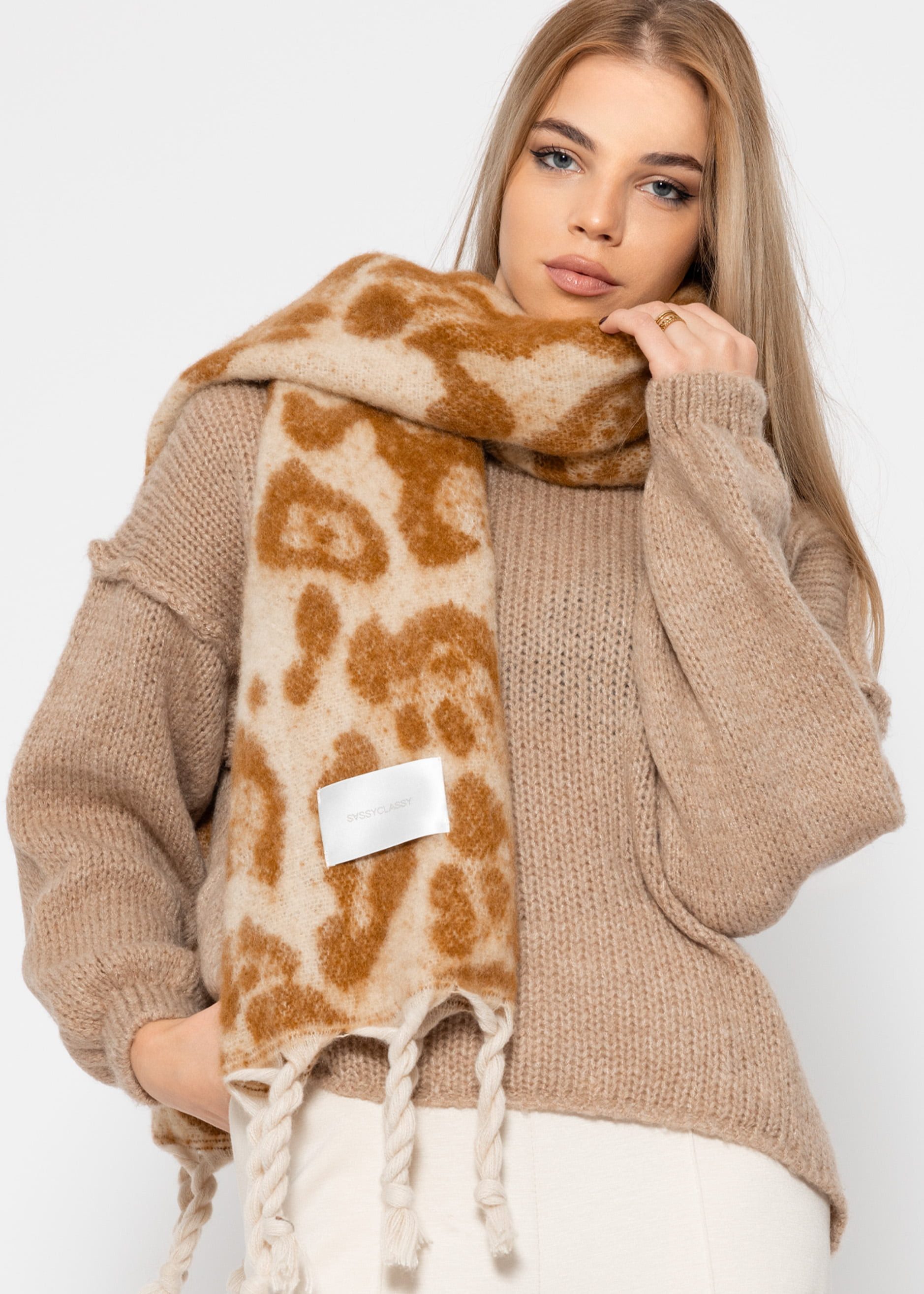SASSYCLASSY Schal Schal Damen mit Leo-Print elegant, Warmer langer Schal im günstig online kaufen